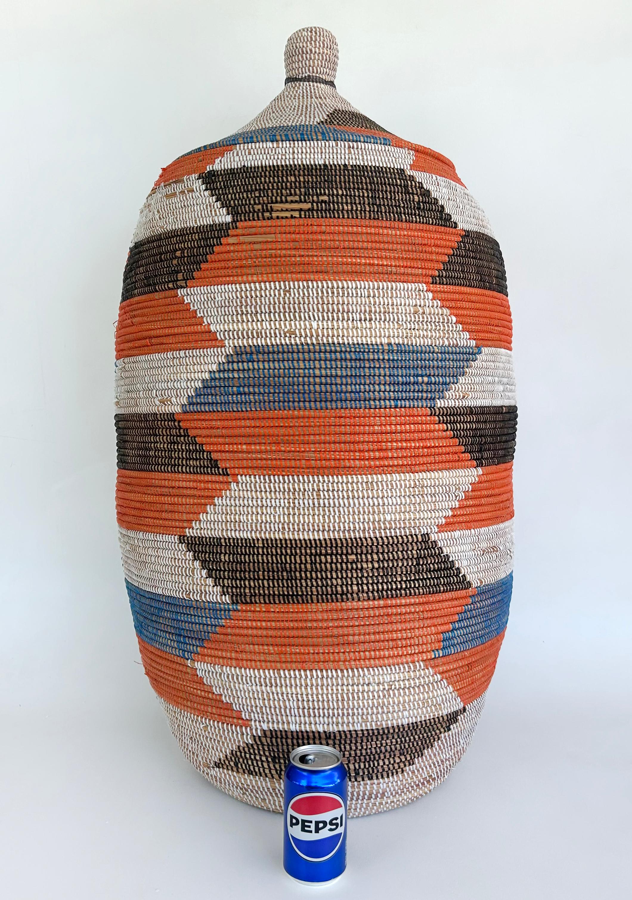 Reed Large Senegalese Hand-Woven Basket/Hamper with Top For Sale