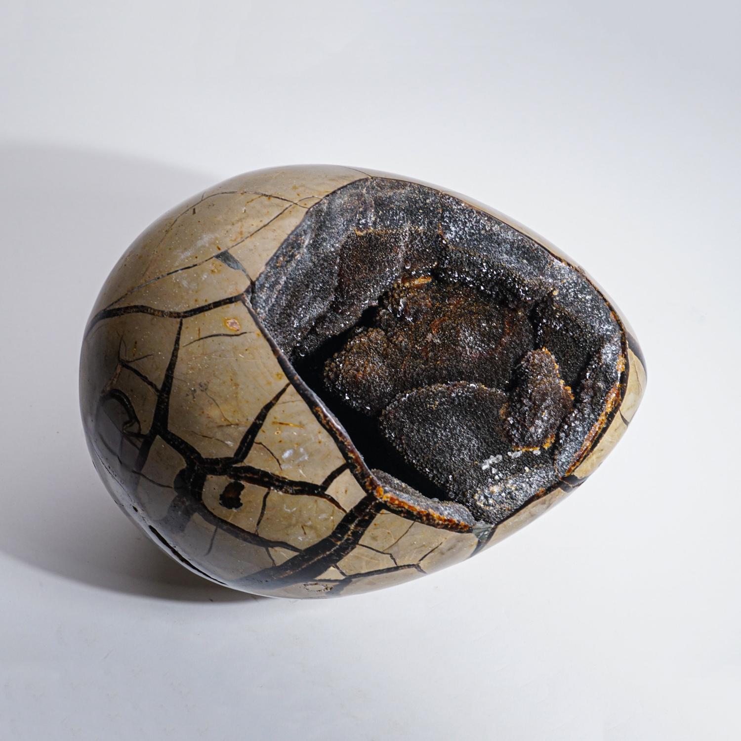 Contemporary Large Septarian Druzy Geode Egg from Madagascar (19.4 lbs) For Sale