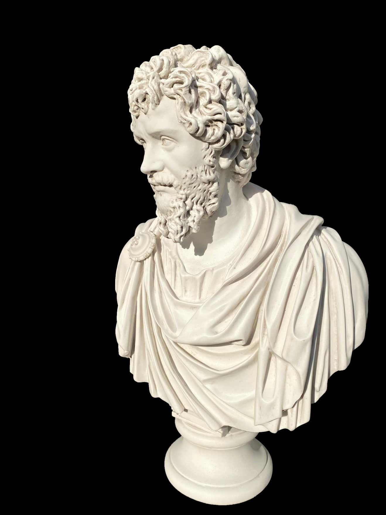 Carrara Marble Large Septimius Severus Bust Sculpture, 20th Century