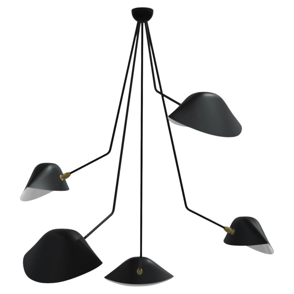 Large Serge Mouille 'Plafonnier Araignée 5 Bras Cassés' Ceiling Lamp in Black For Sale