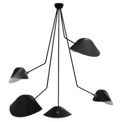Large Serge Mouille 'Plafonnier Araignée 5 Bras Cassés' Ceiling Lamp in Black