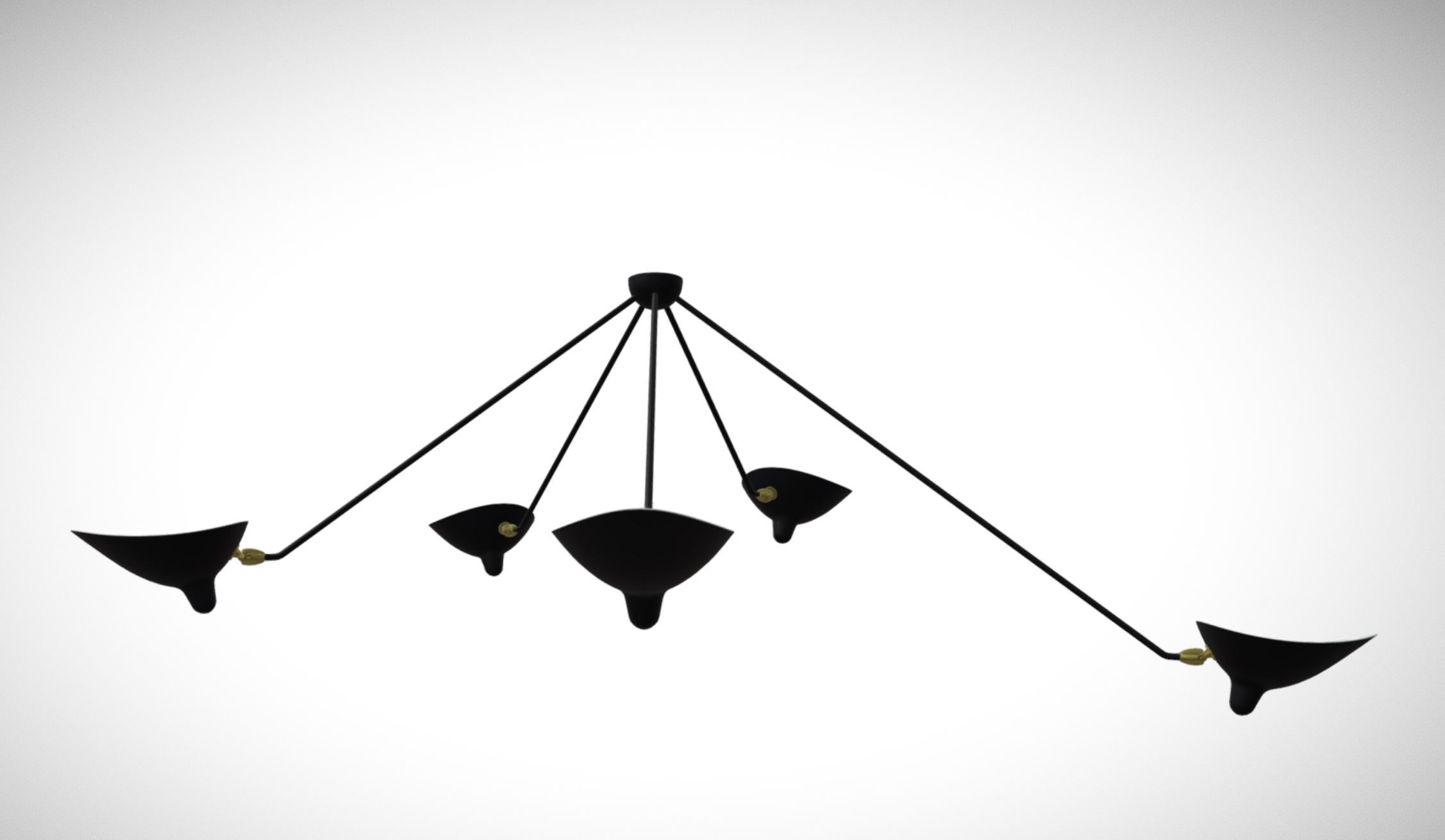 Contemporary Large Serge Mouille 'Plafonnier Araignée 5 Bras Fixes' Ceiling Lamp in Black For Sale