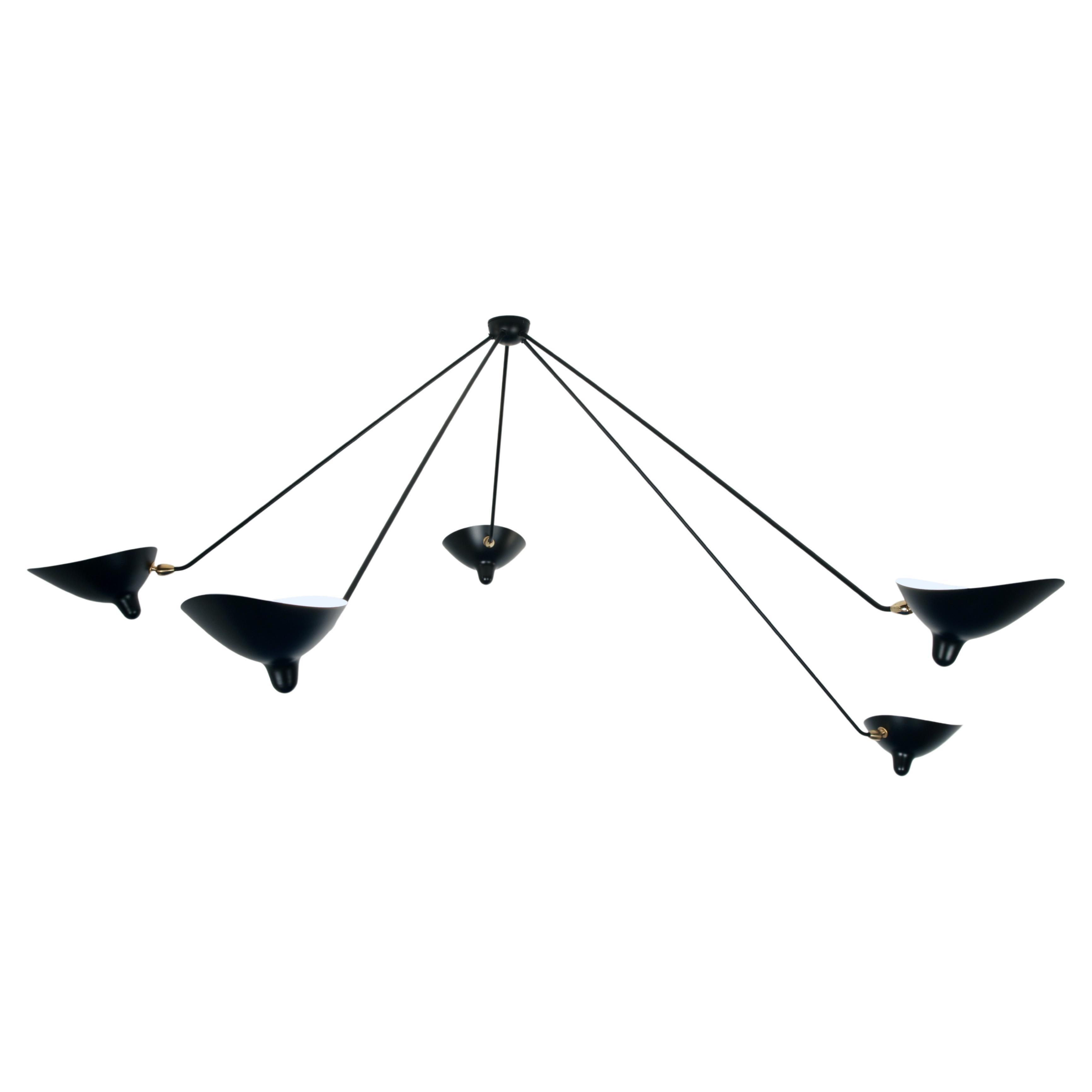 Large Serge Mouille 'Plafonnier Araignée 5 Bras Fixes' Ceiling Lamp in Black For Sale