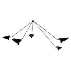 Large Serge Mouille 'Plafonnier Araignée 5 Bras Fixes' Ceiling Lamp in Black