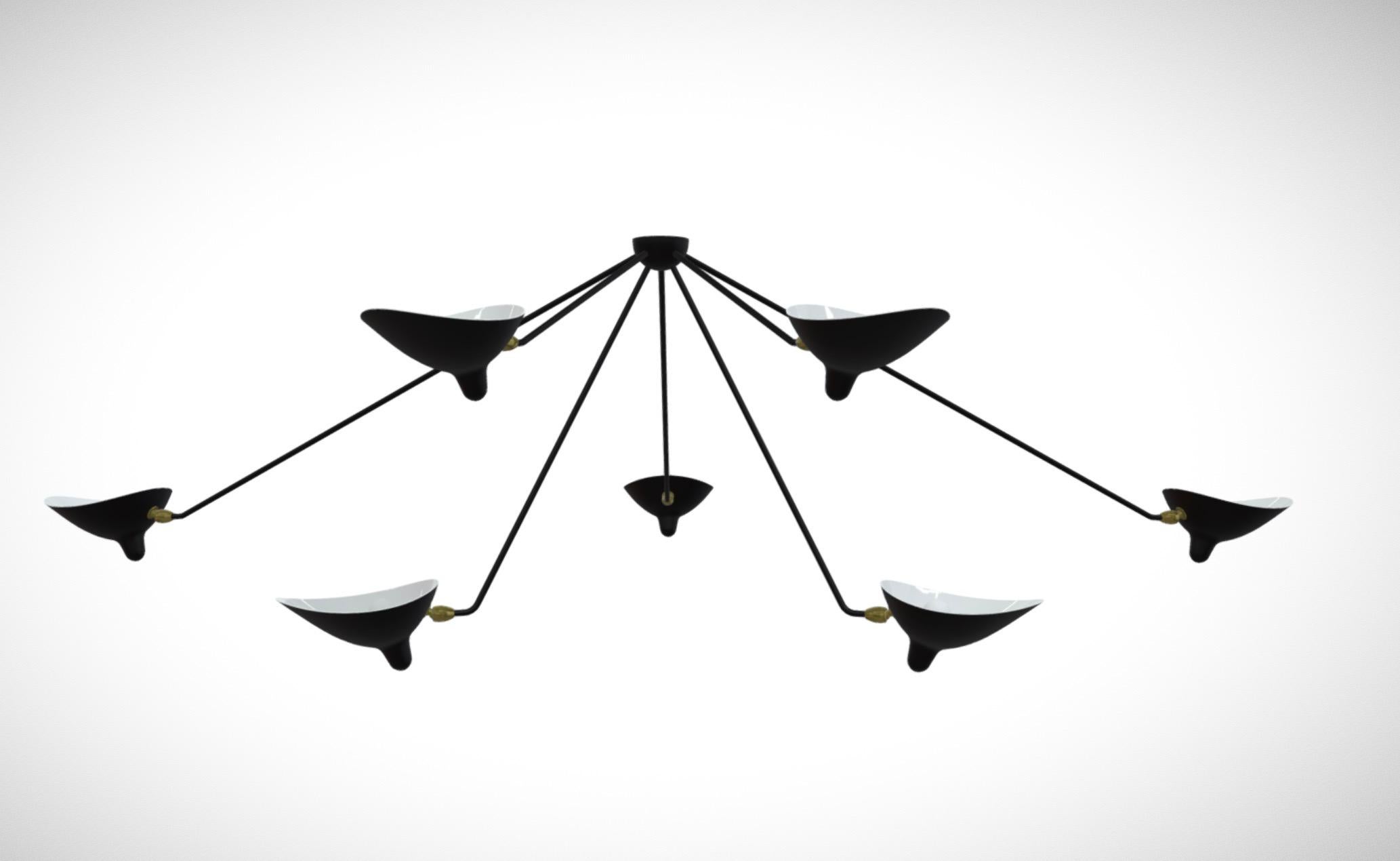 Large Serge Mouille 'Plafonnier Araignée 7 Bras Fixes' Ceiling Lamp in Black For Sale 2