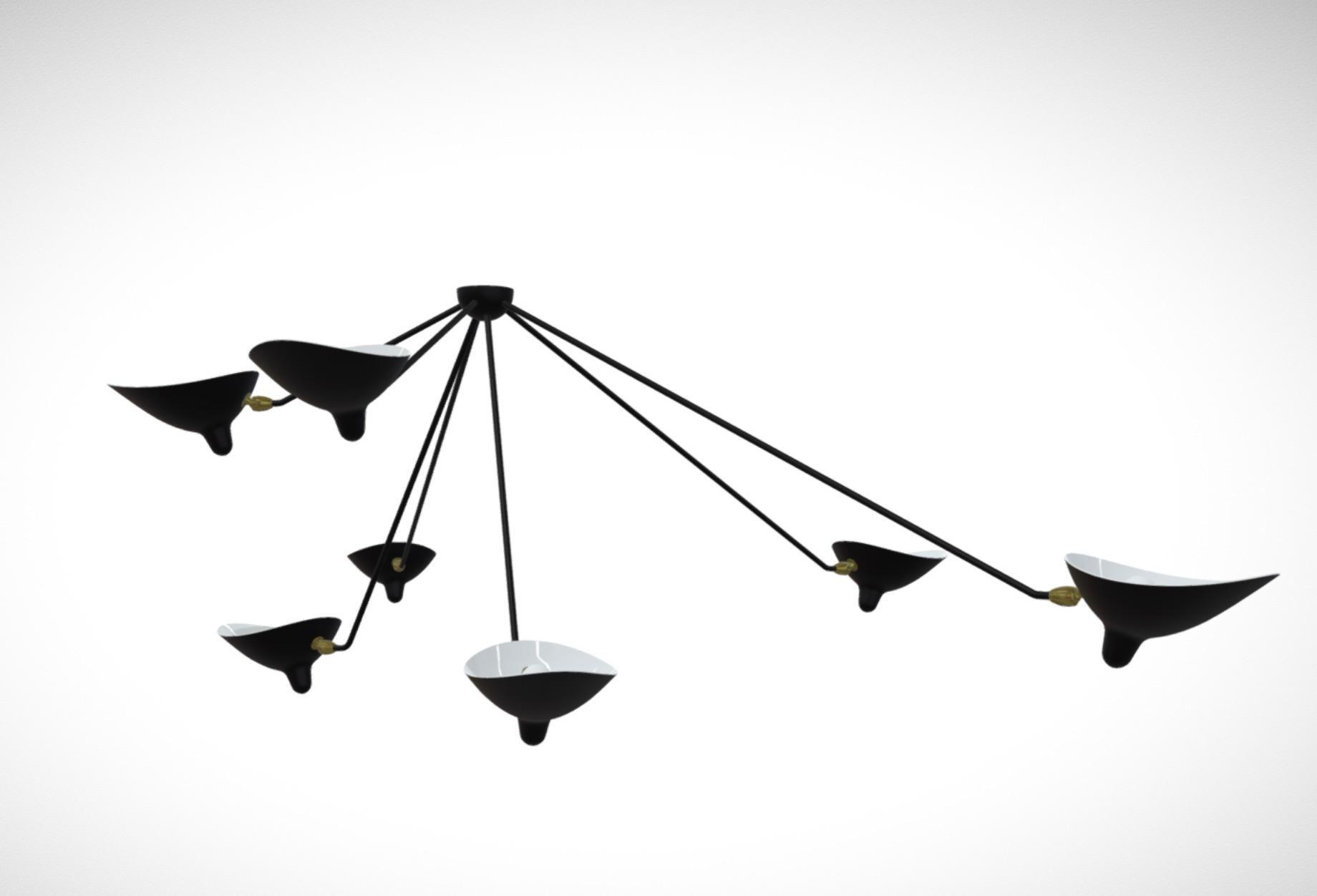 Large Serge Mouille 'Plafonnier Araignée 7 Bras Fixes' Ceiling Lamp in Black For Sale 3