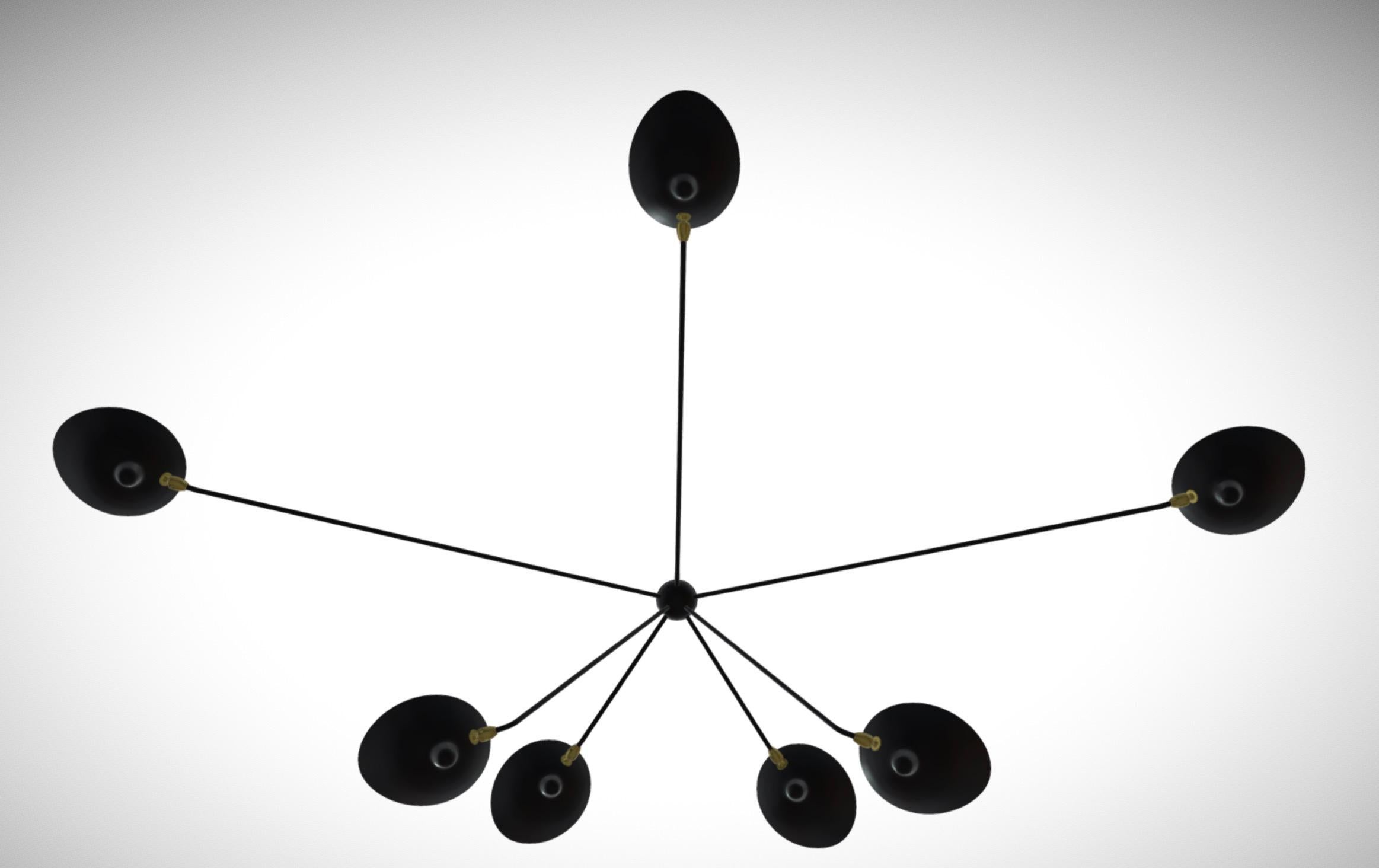 Contemporary Large Serge Mouille 'Plafonnier Araignée 7 Bras Fixes' Ceiling Lamp in Black For Sale