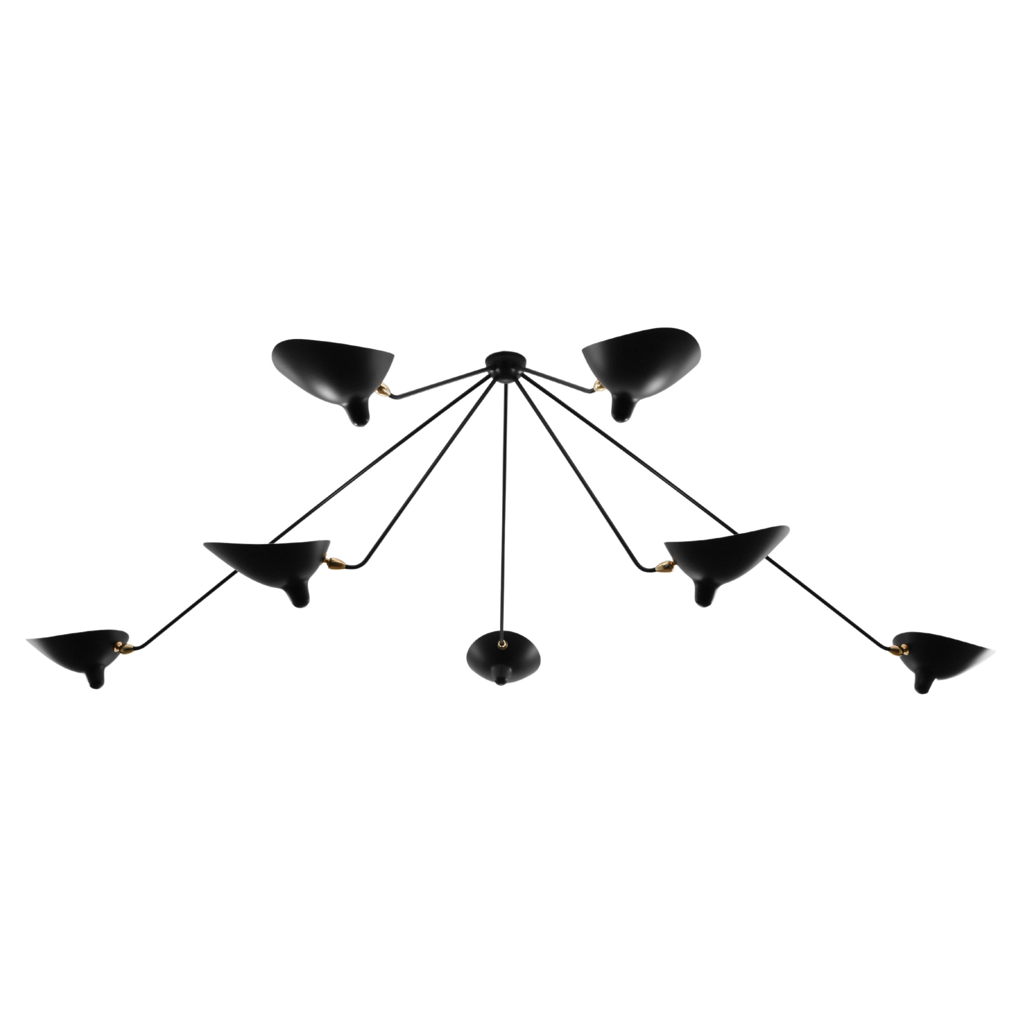 Large Serge Mouille 'Plafonnier Araignée 7 Bras Fixes' Ceiling Lamp in Black For Sale