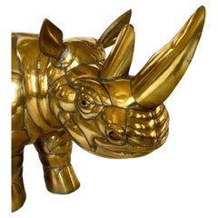Large Sergio Bustamante Brass Rhino Sculpture, 1970's