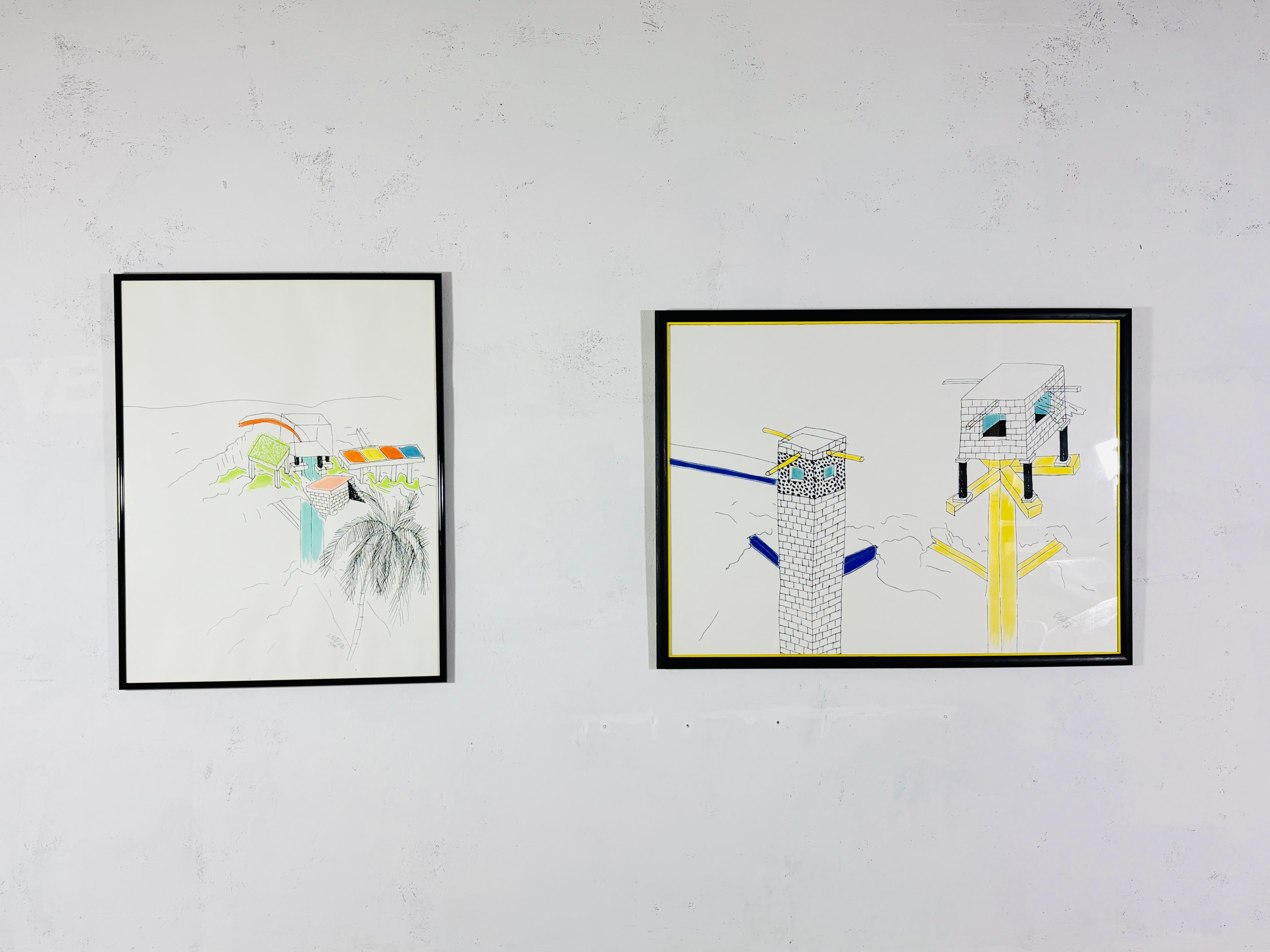 Large serigraph (architetural study) by Ettore Sottsass, 1987 In Good Condition For Sale In Offenburg, Baden Wurthemberg