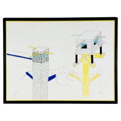 Gran serigrafía (estudio arquitectónico) de Ettore Sottsass, 1987