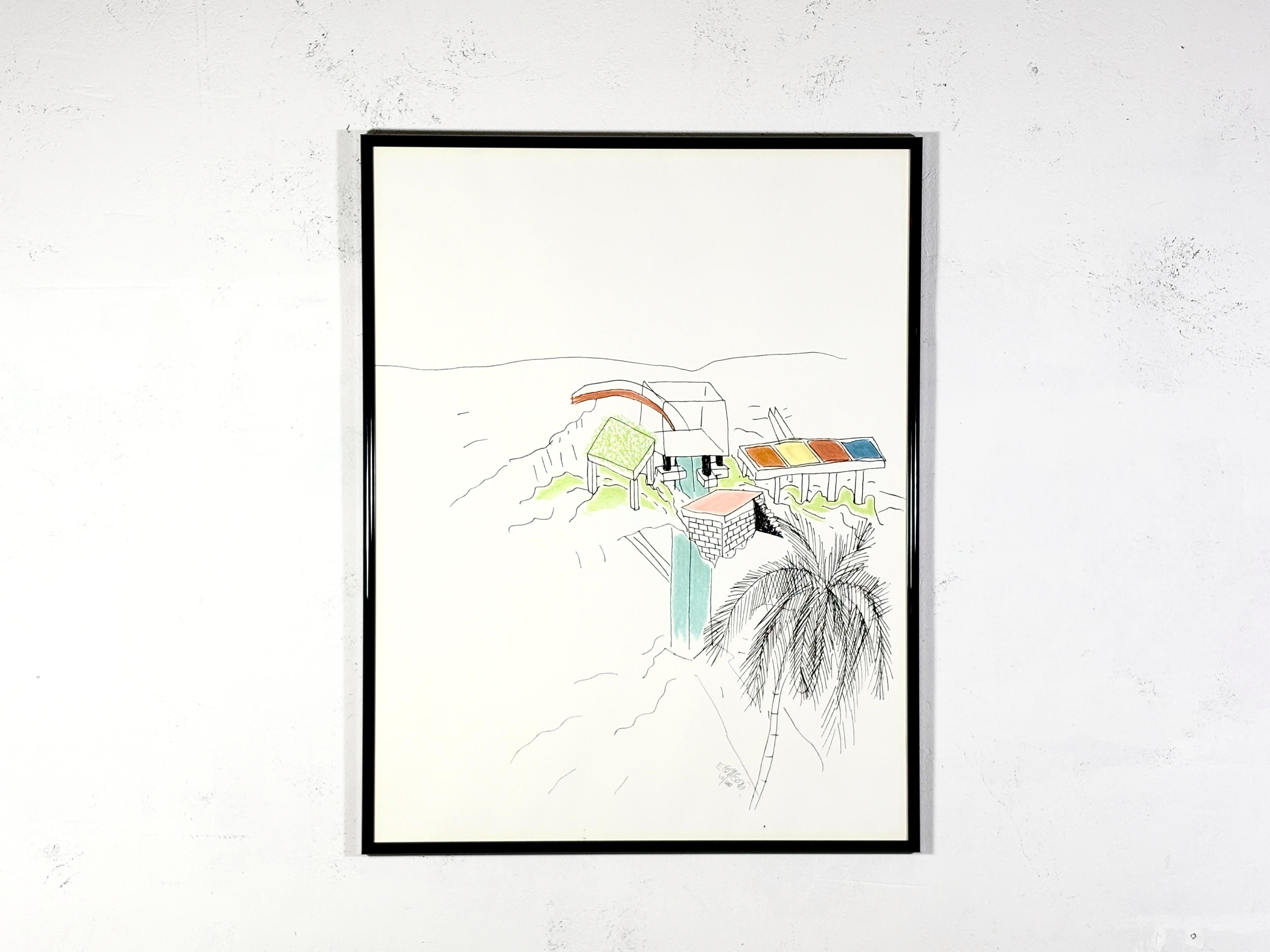 Beautiful and rare screen print “Senza titolo” (architectural study) by Ettore Sottsass, 1986

Produced by Kalos Arti Applicate in 1986, signed and numbered 40/100 in pencil.  Framed with glas. 

Very good condition.
Dimensions 124.5 x 96.2