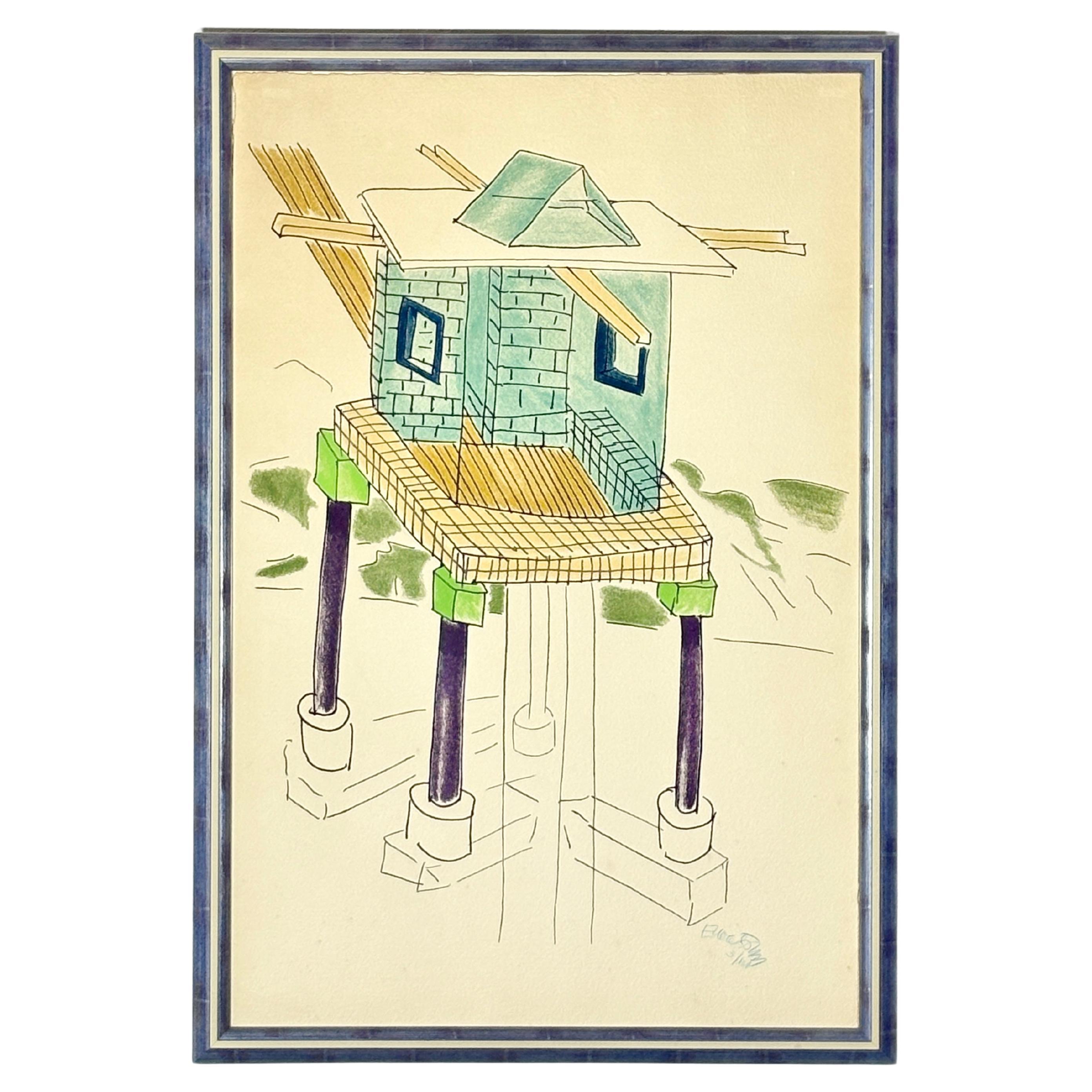 Gran serigrafía "una Torre en California" de Ettore Sottsass 1986 en venta
