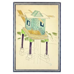 Grande sérigraphie "una Torre in California" par Ettore Sottsass 1986