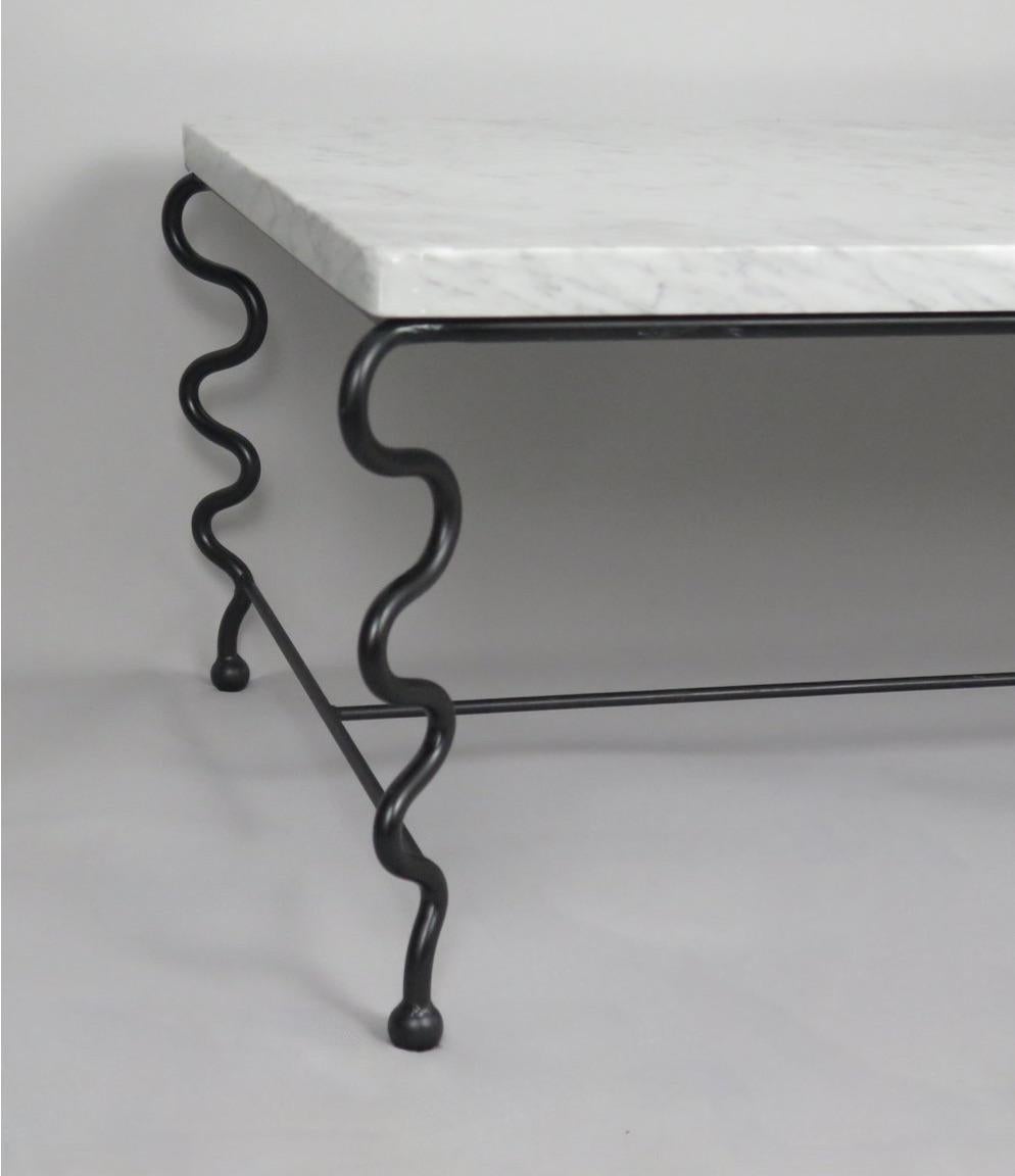 American Large 'Serpentine' Coffee Table with Carrara Marble Top For Sale