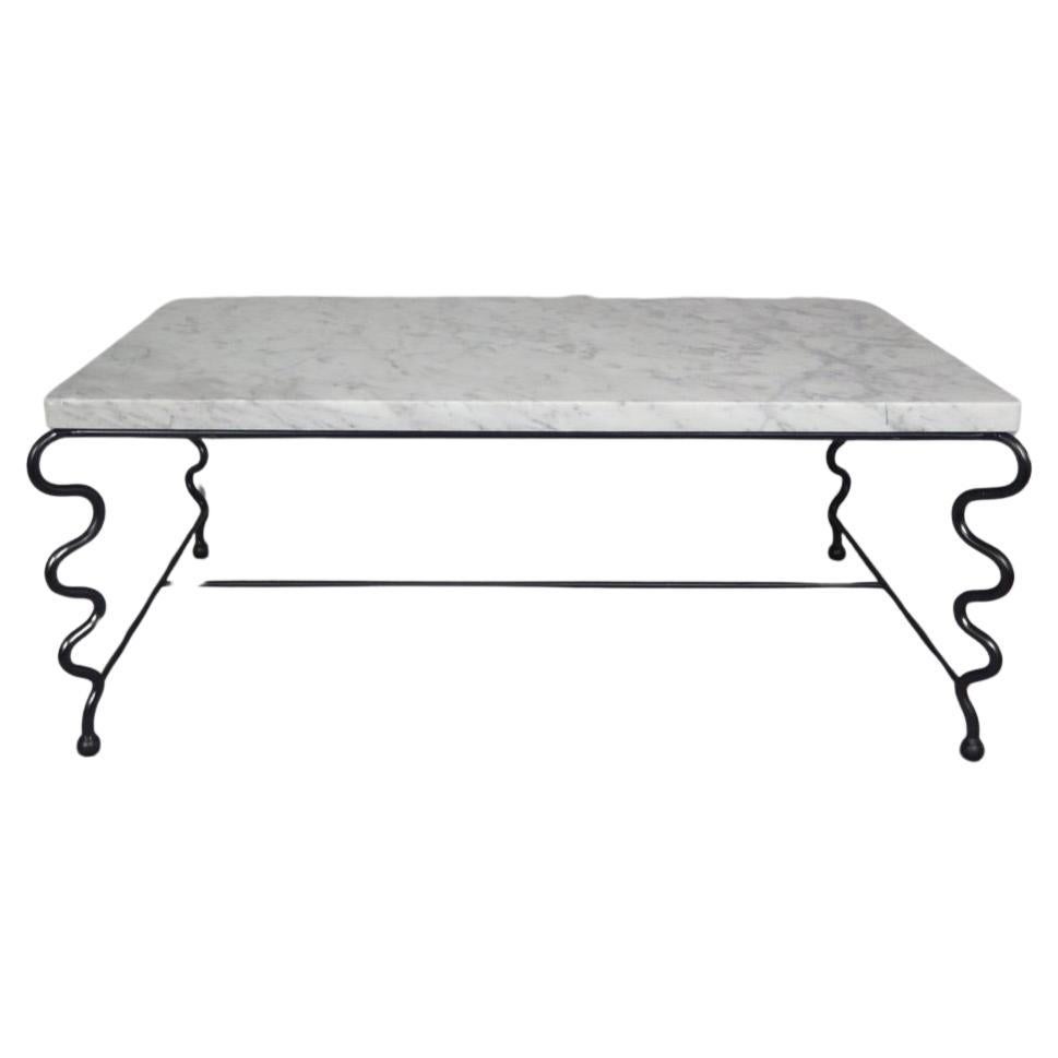 Large 'Serpentine' Coffee Table with Carrara Marble Top For Sale