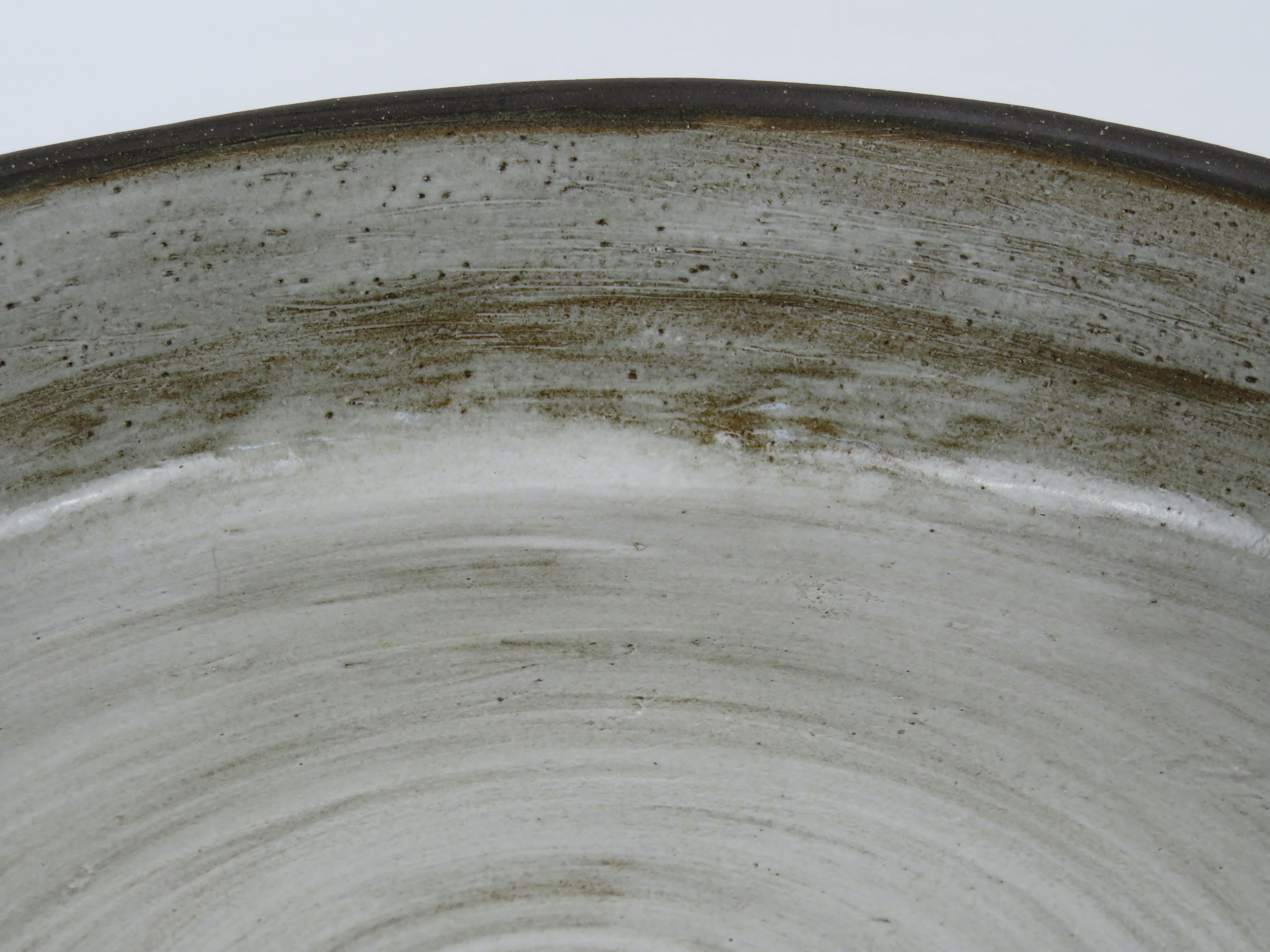 Large Serving Bowl, Carved Bare Brown Clay With White Glaze, Hand Built Ceramic 3