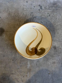 Large Serving Bowl Hand Painted Birds Soholm Keramik Denmark Mid-Century