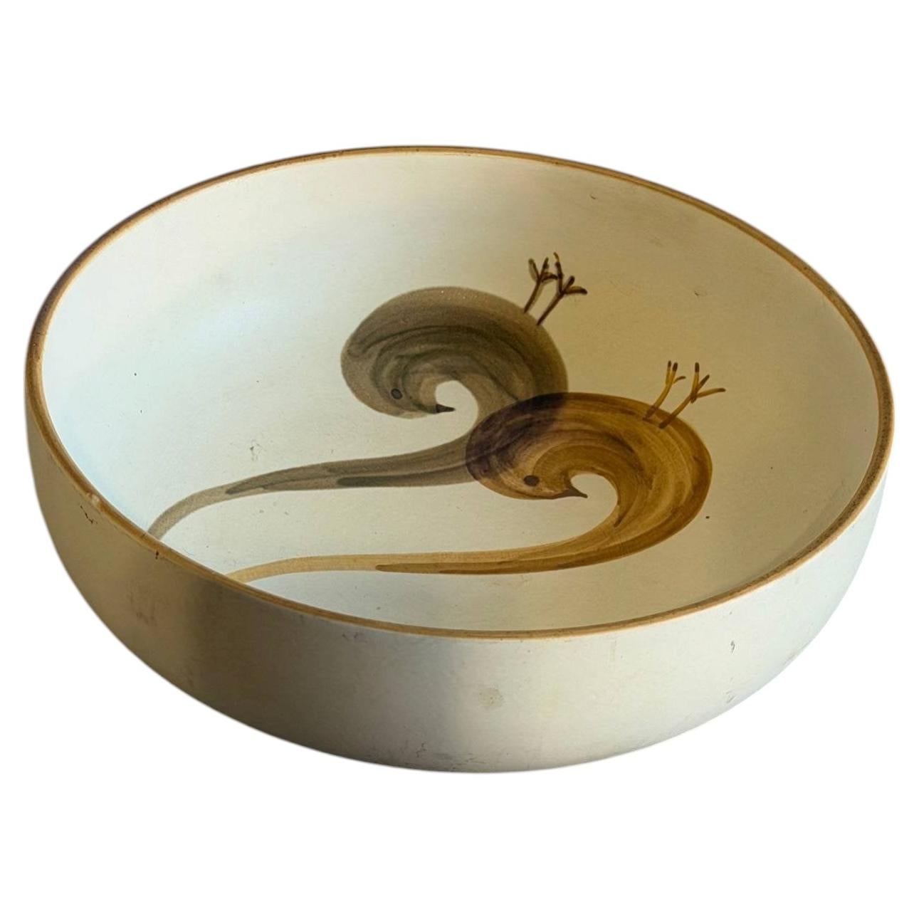 Large Serving Bowl Hand Painted Birds Soholm Keramik Denmark Mid-Century