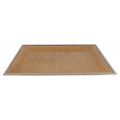 Vassoio da portata grande in stile Christian Dior, lucite, fettuccia di canna e cromo, anni '70