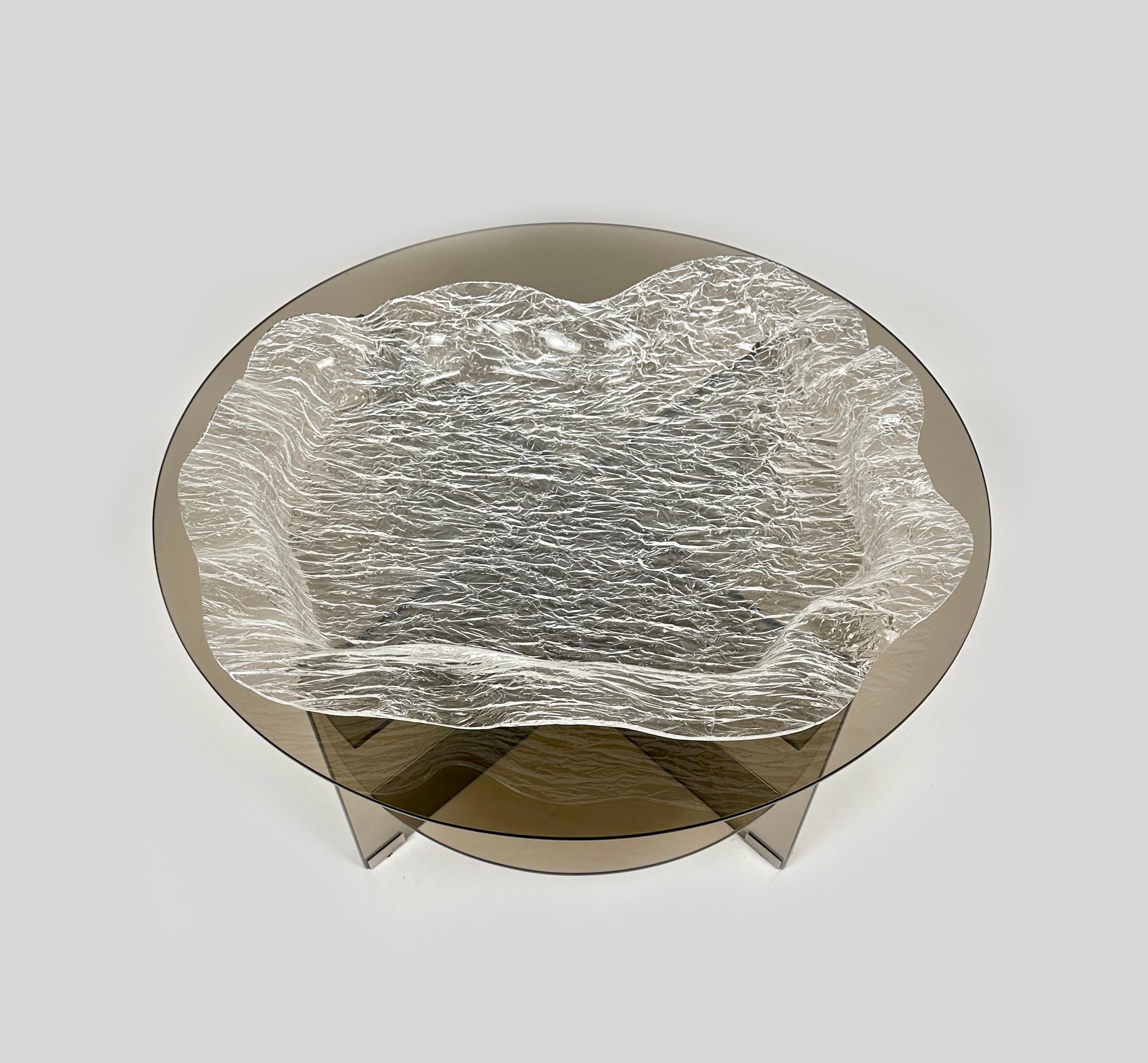 Mid-Century Modern Large Serving Tray Lucite Ice Effect Willy Rizzo Style, Italy, 1970s