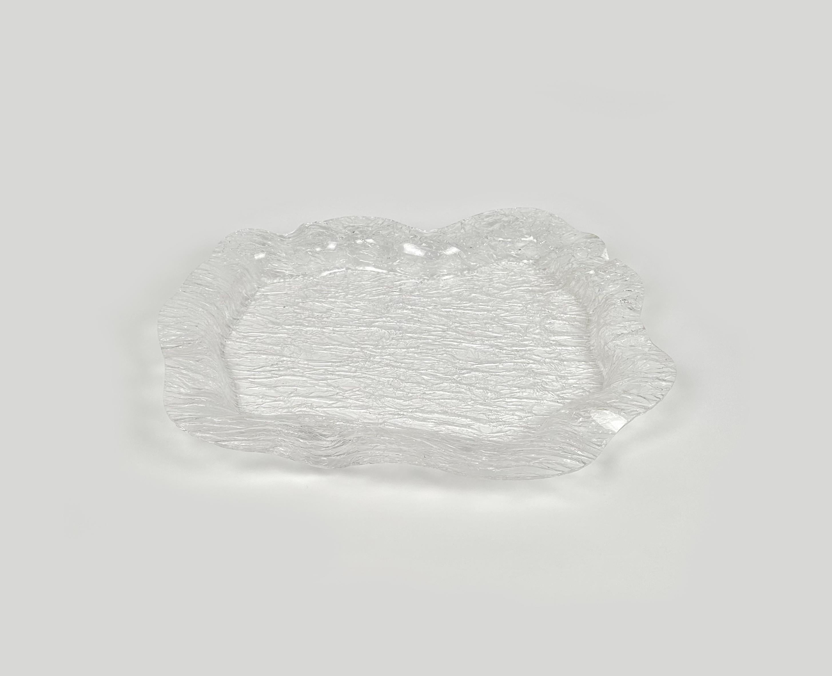Late 20th Century Large Serving Tray Lucite Ice Effect Willy Rizzo Style, Italy, 1970s For Sale