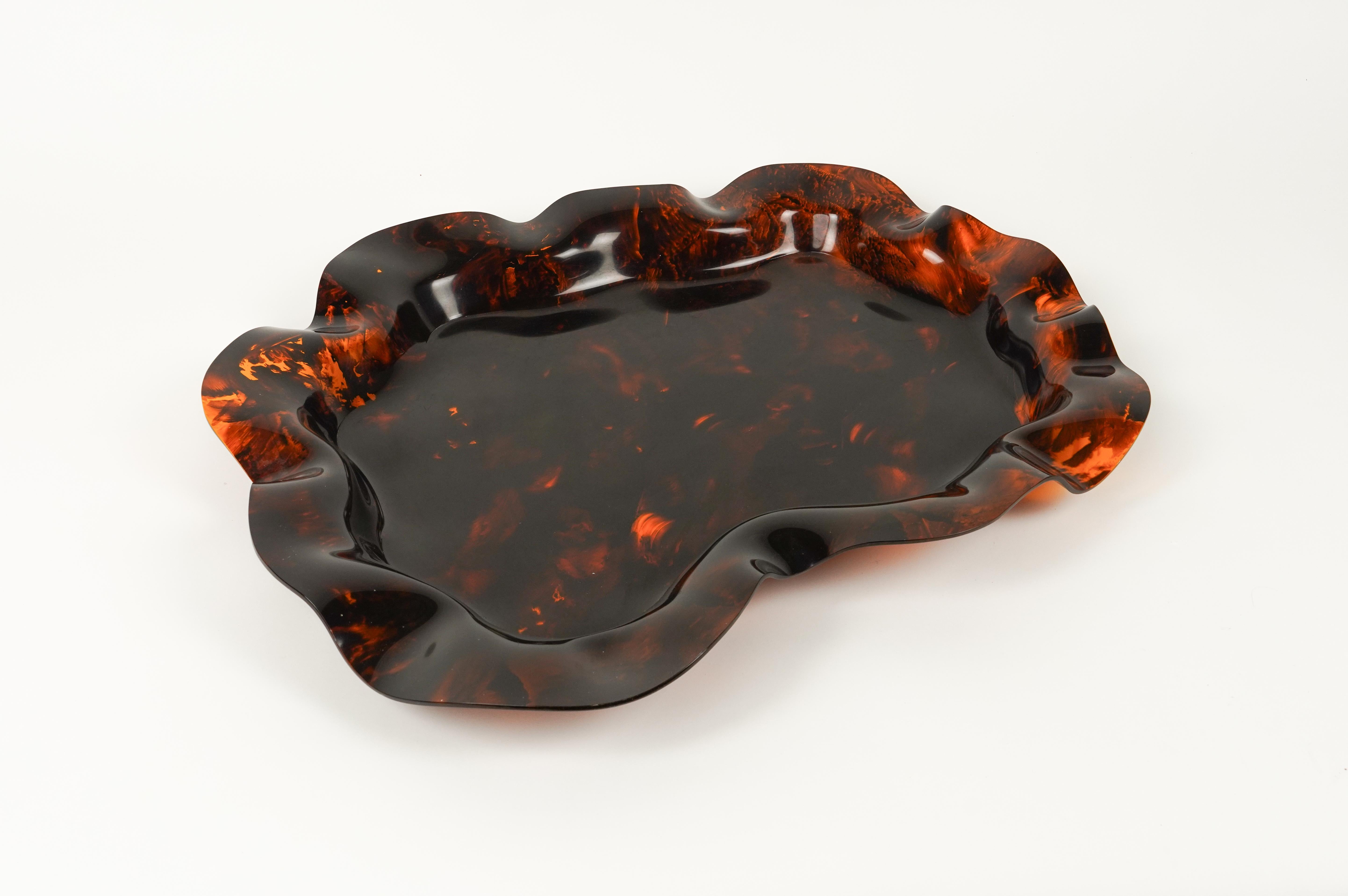 Large Serving Tray or Centerpiece Lucite Faux Tortoiseshell, Italy 1970s For Sale 3