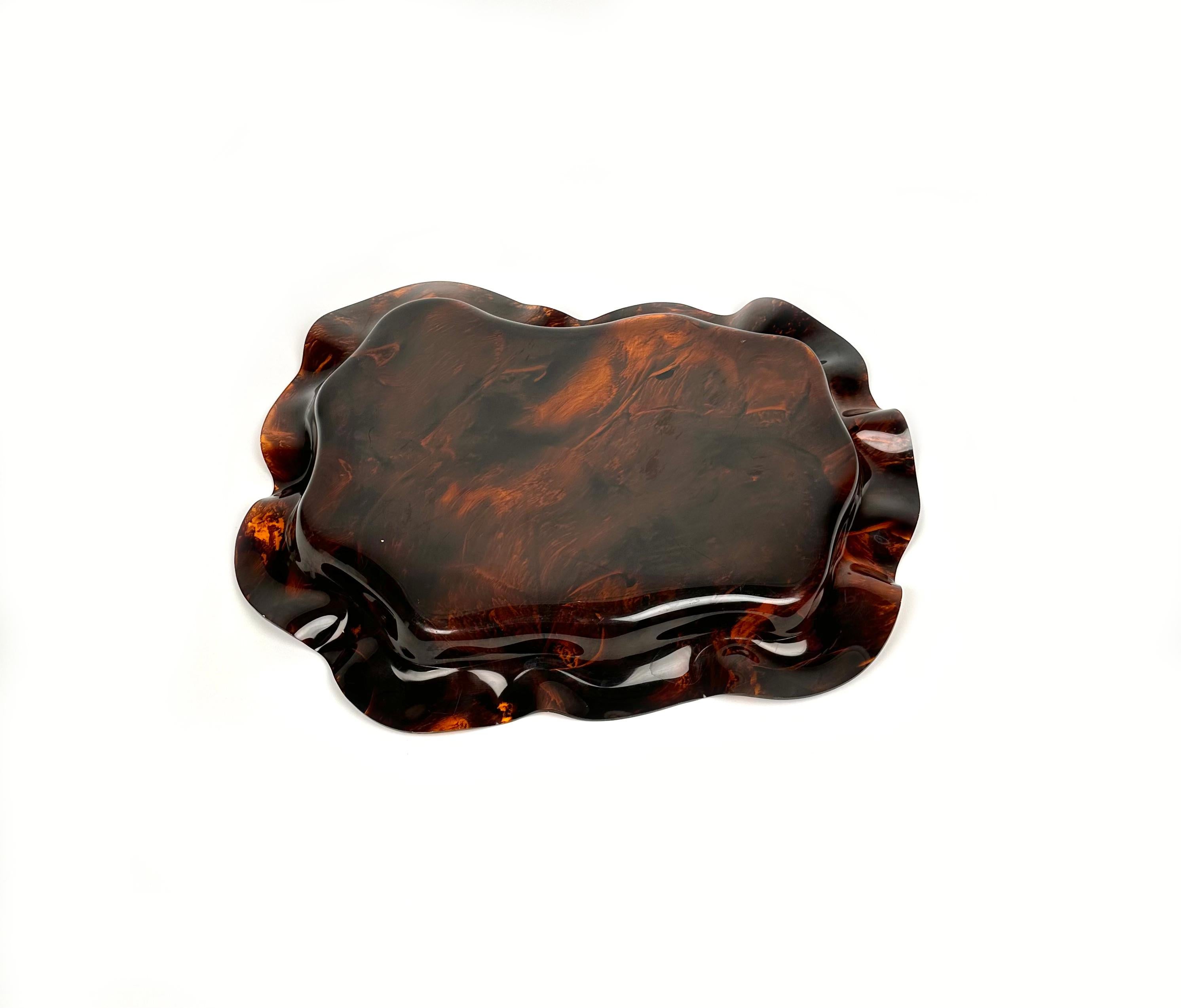Large Serving Tray or Centerpiece Lucite Faux Tortoiseshell, Italy 1970s 5