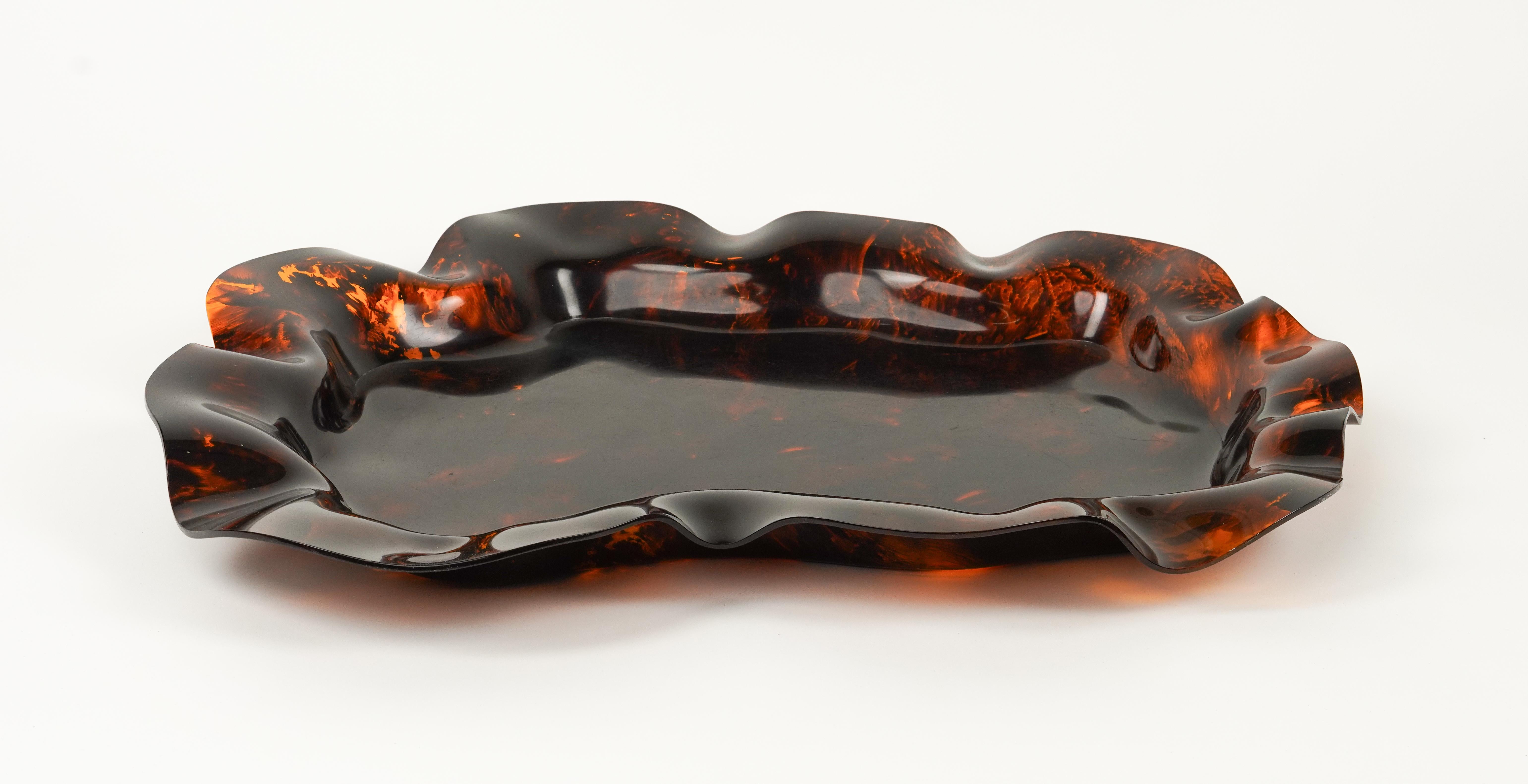 Large Serving Tray or Centerpiece Lucite Faux Tortoiseshell, Italy 1970s For Sale 8