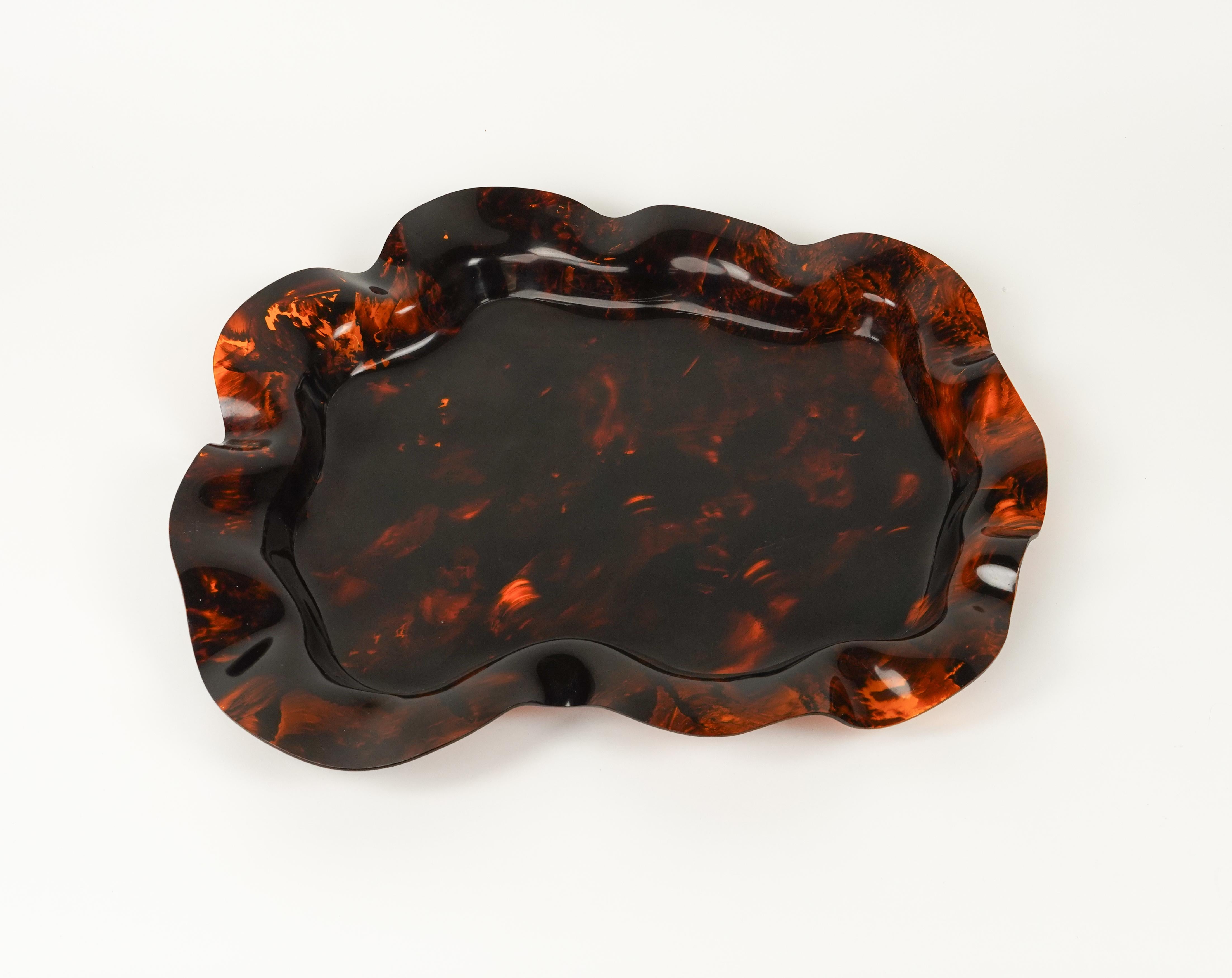 Large Serving Tray or Centerpiece Lucite Faux Tortoiseshell, Italy 1970s For Sale 9