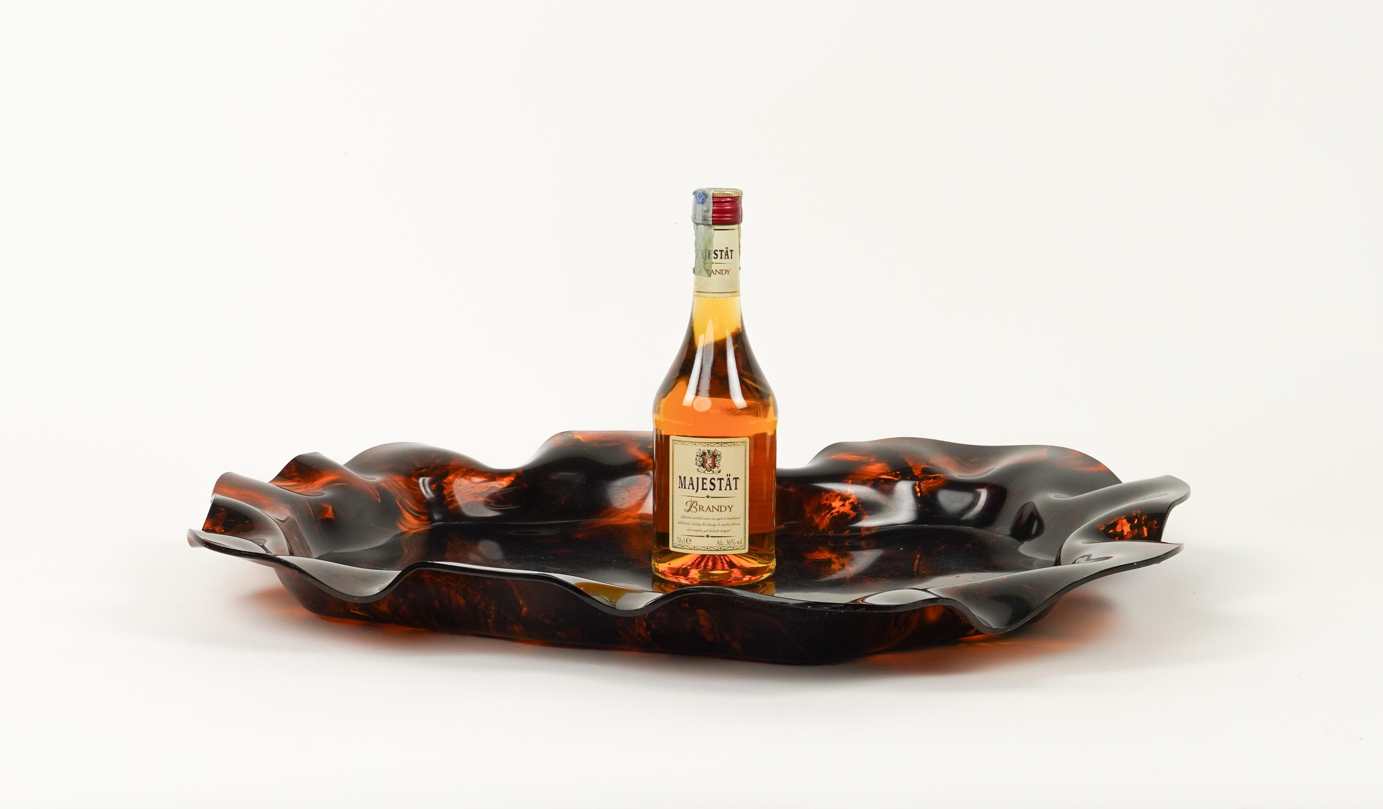 Large Serving Tray or Centerpiece Lucite Faux Tortoiseshell, Italy 1970s For Sale 10