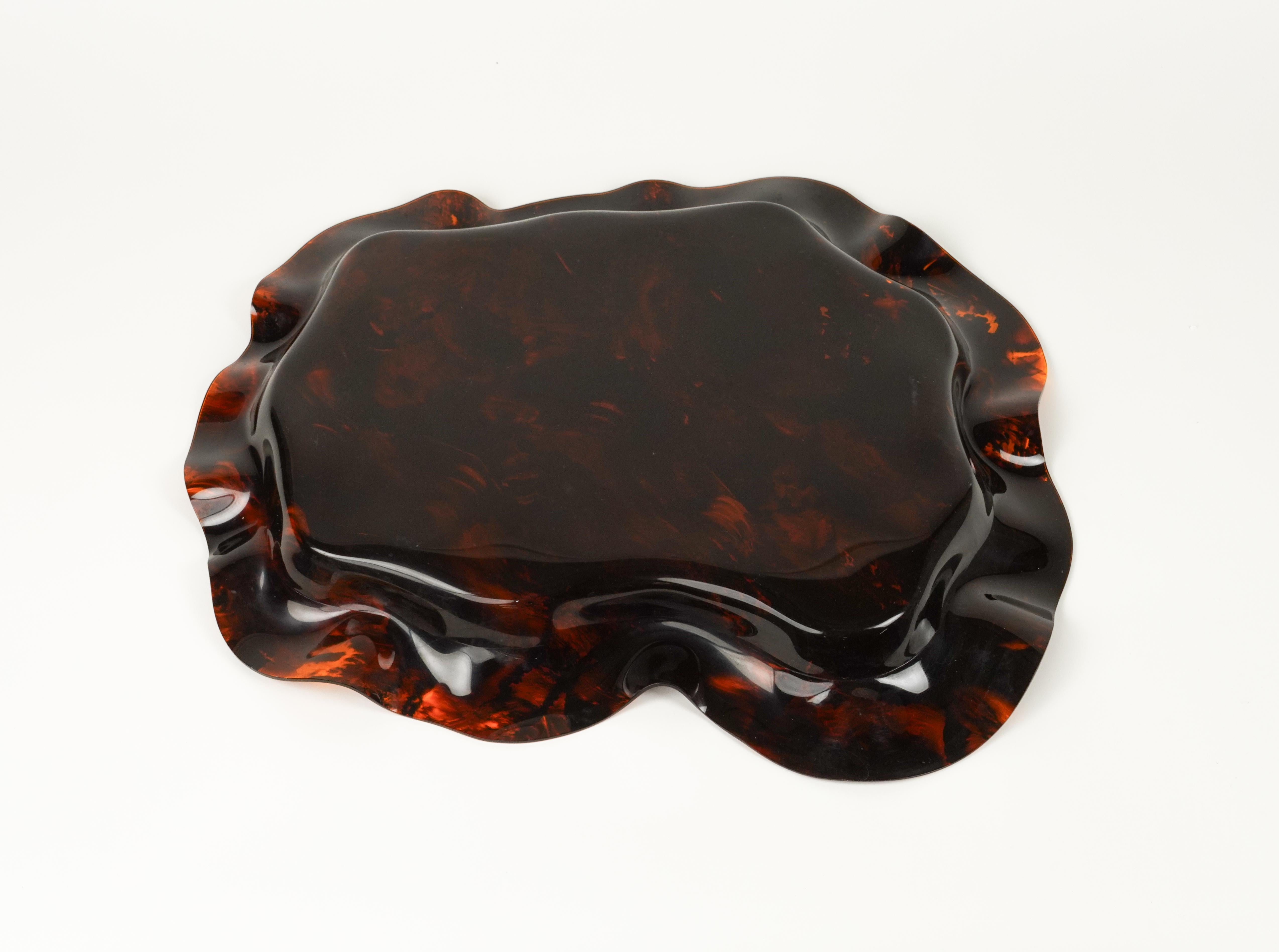 Large Serving Tray or Centerpiece Lucite Faux Tortoiseshell, Italy 1970s For Sale 12