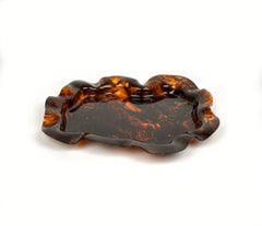 Large Serving Tray or Centerpiece Lucite Faux Tortoiseshell, Italy 1970s