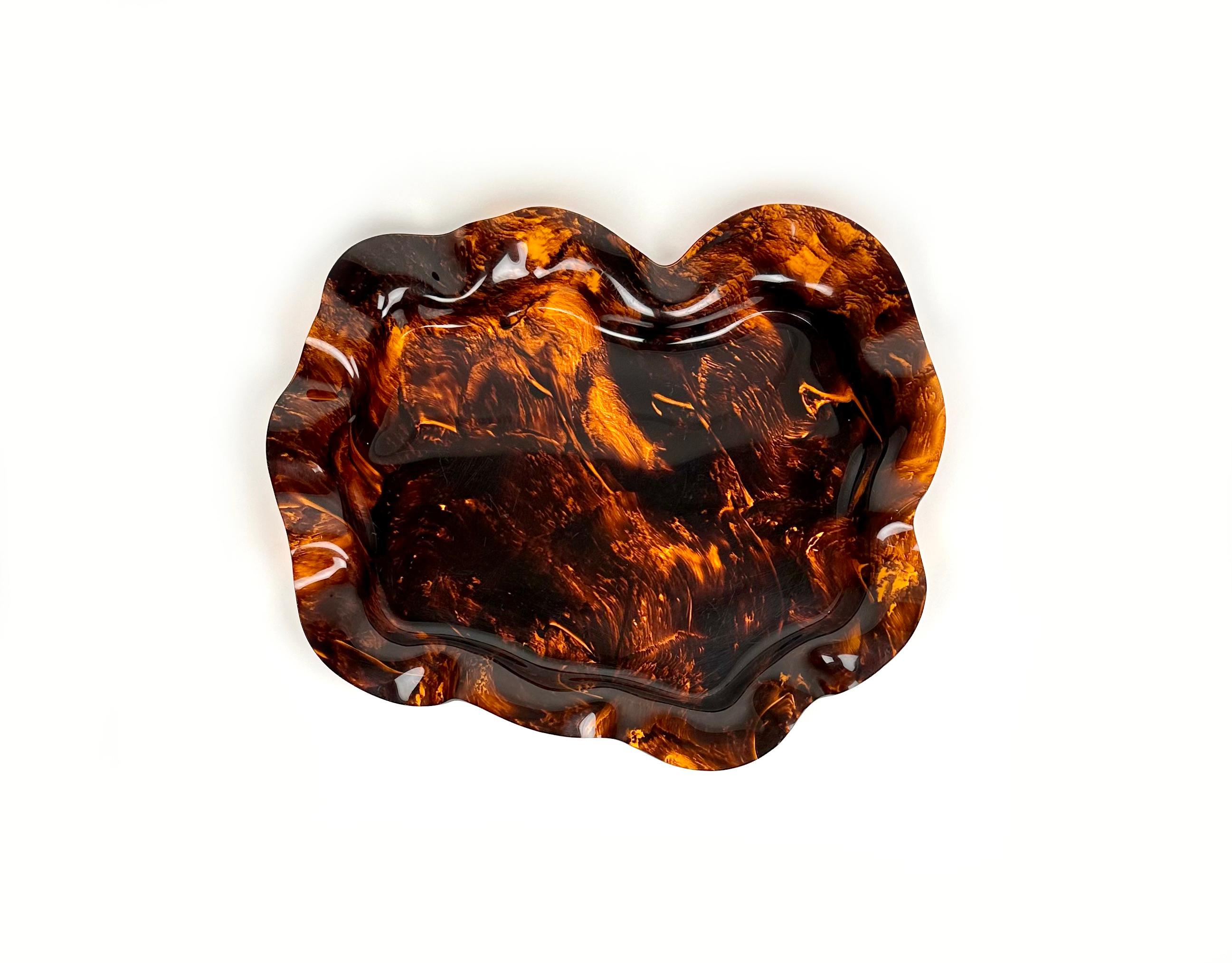 Mid-Century Modern Large Serving Tray or Centerpiece Lucite Faux Tortoiseshell, Italy 1970s