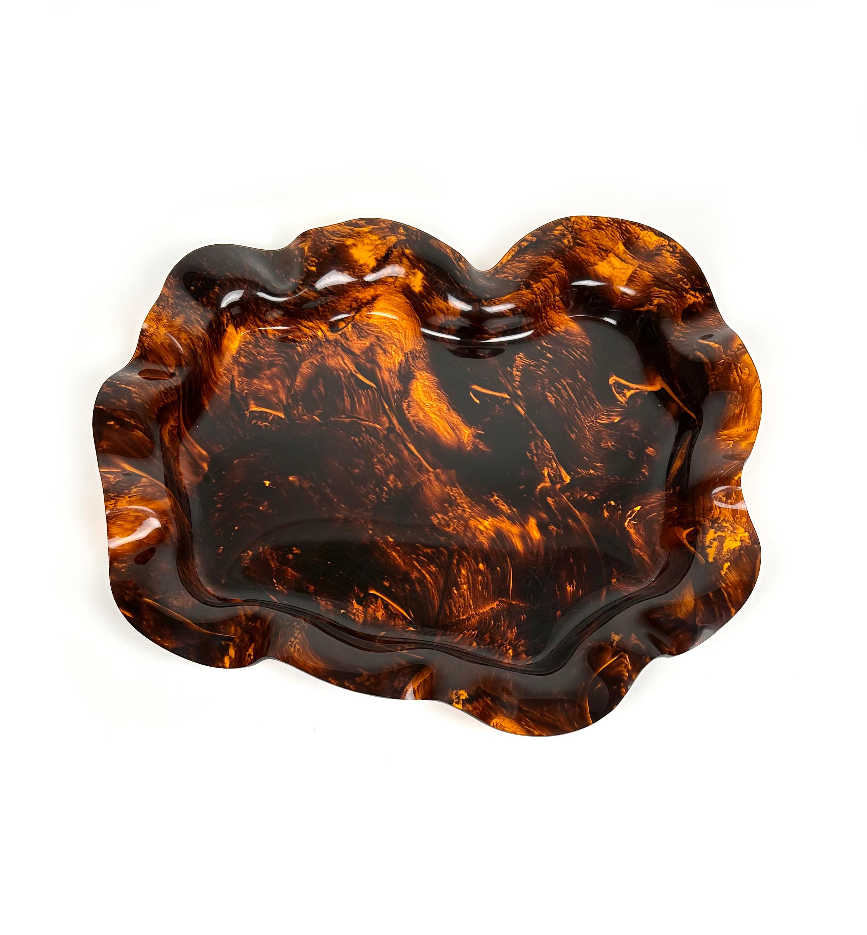 Acrylic Large Serving Tray or Centerpiece Lucite Faux Tortoiseshell, Italy 1970s