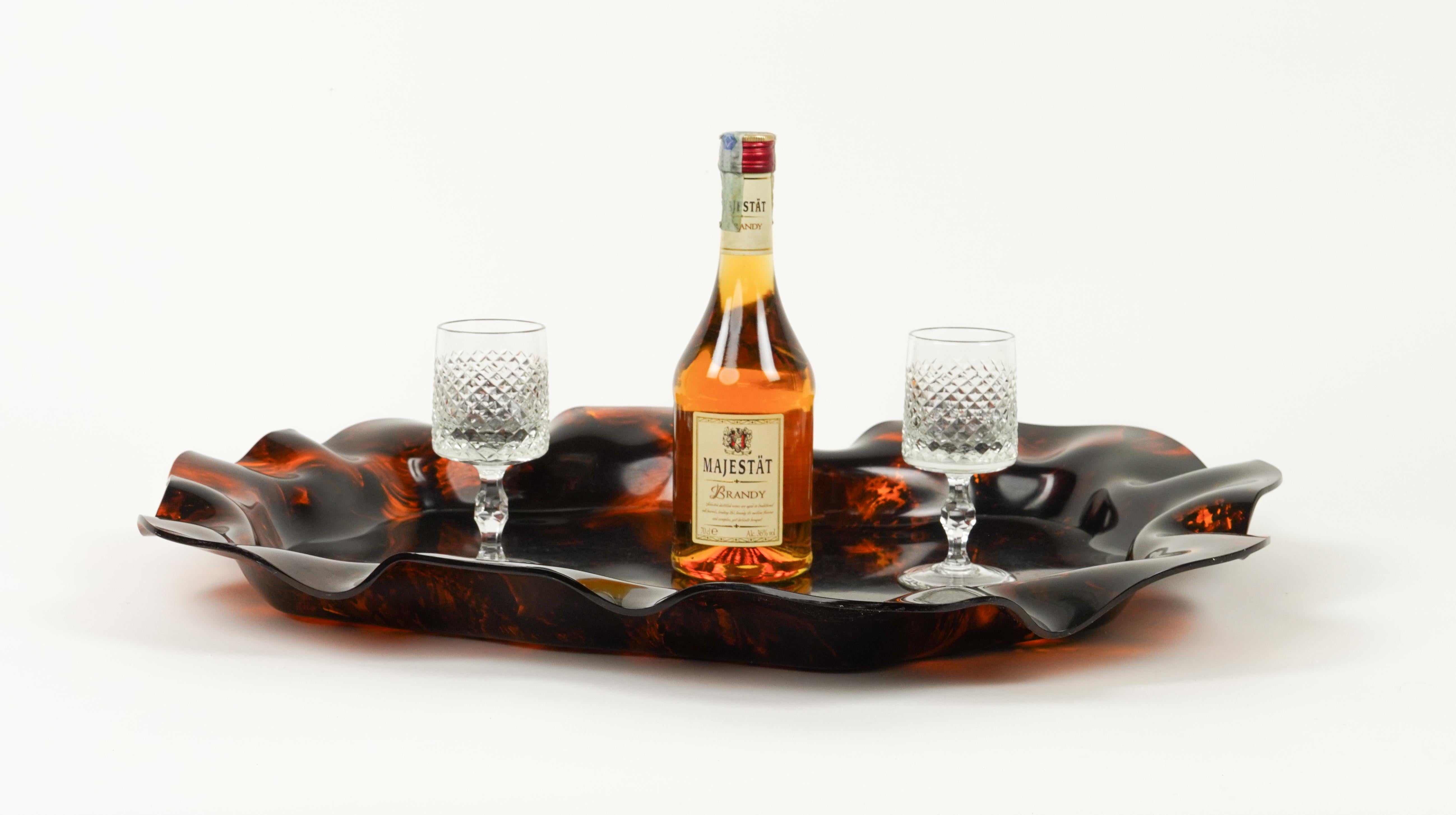 Large Serving Tray or Centerpiece Lucite Faux Tortoiseshell, Italy 1970s For Sale 1