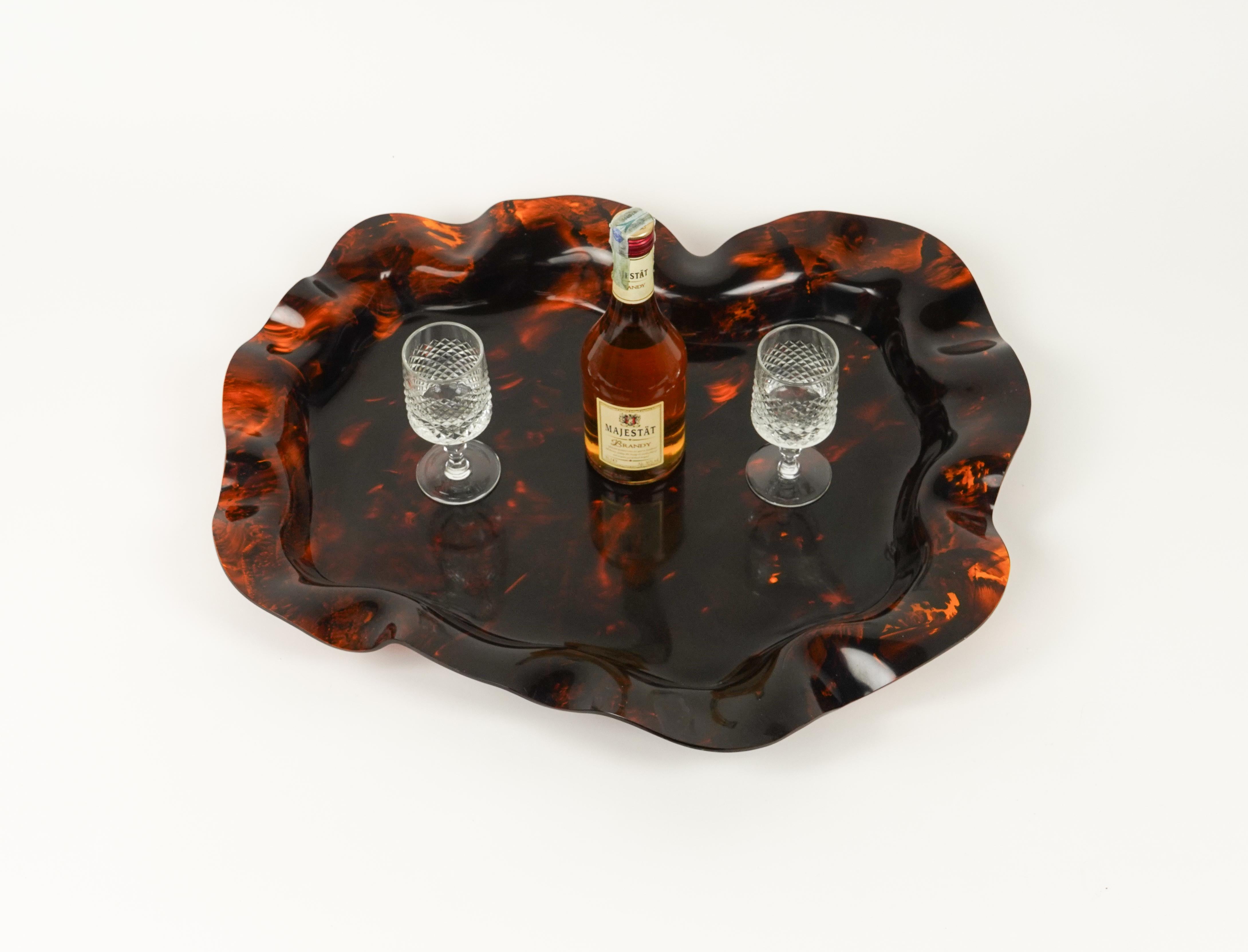 Large Serving Tray or Centerpiece Lucite Faux Tortoiseshell, Italy 1970s For Sale 2