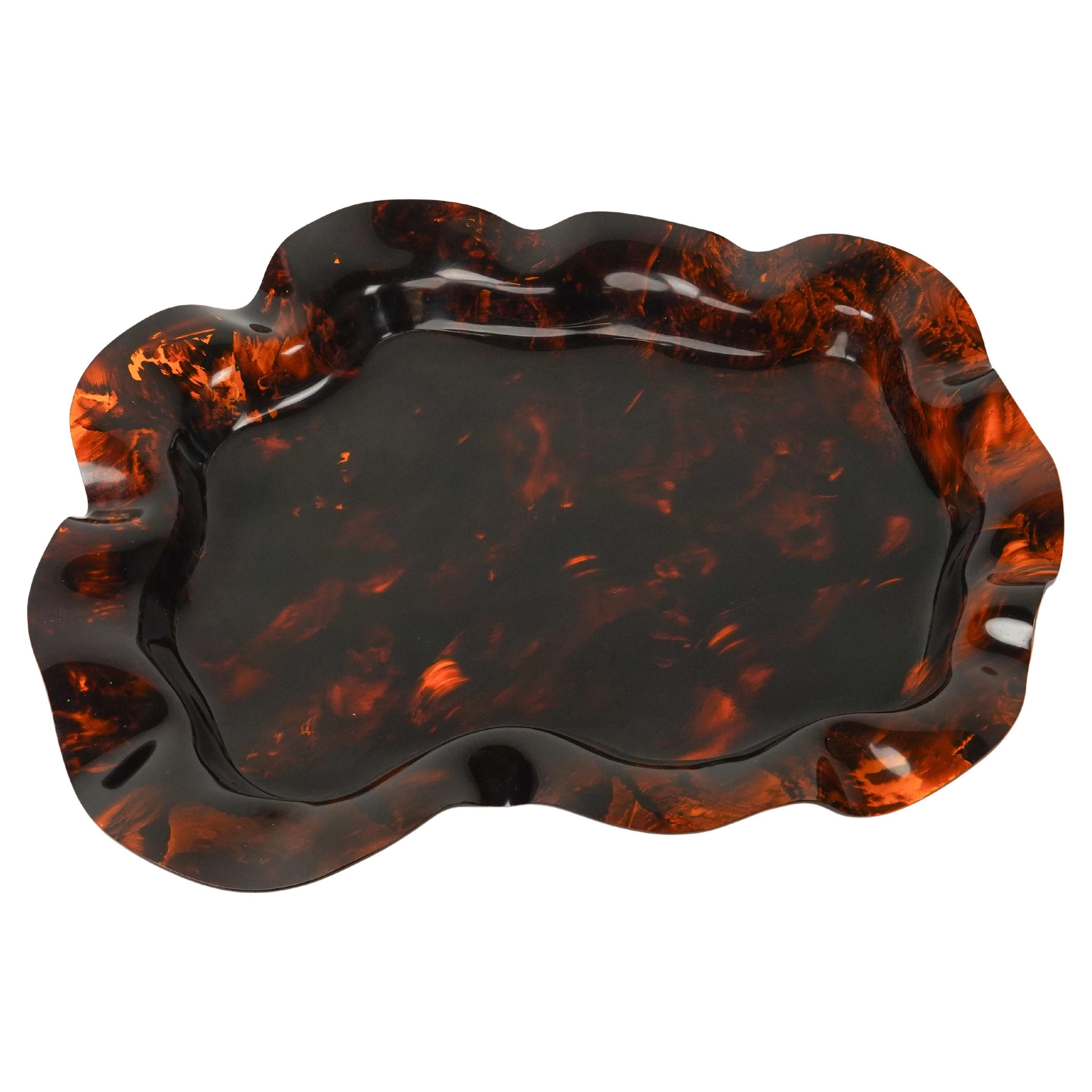 Large Serving Tray or Centerpiece Lucite Faux Tortoiseshell, Italy 1970s