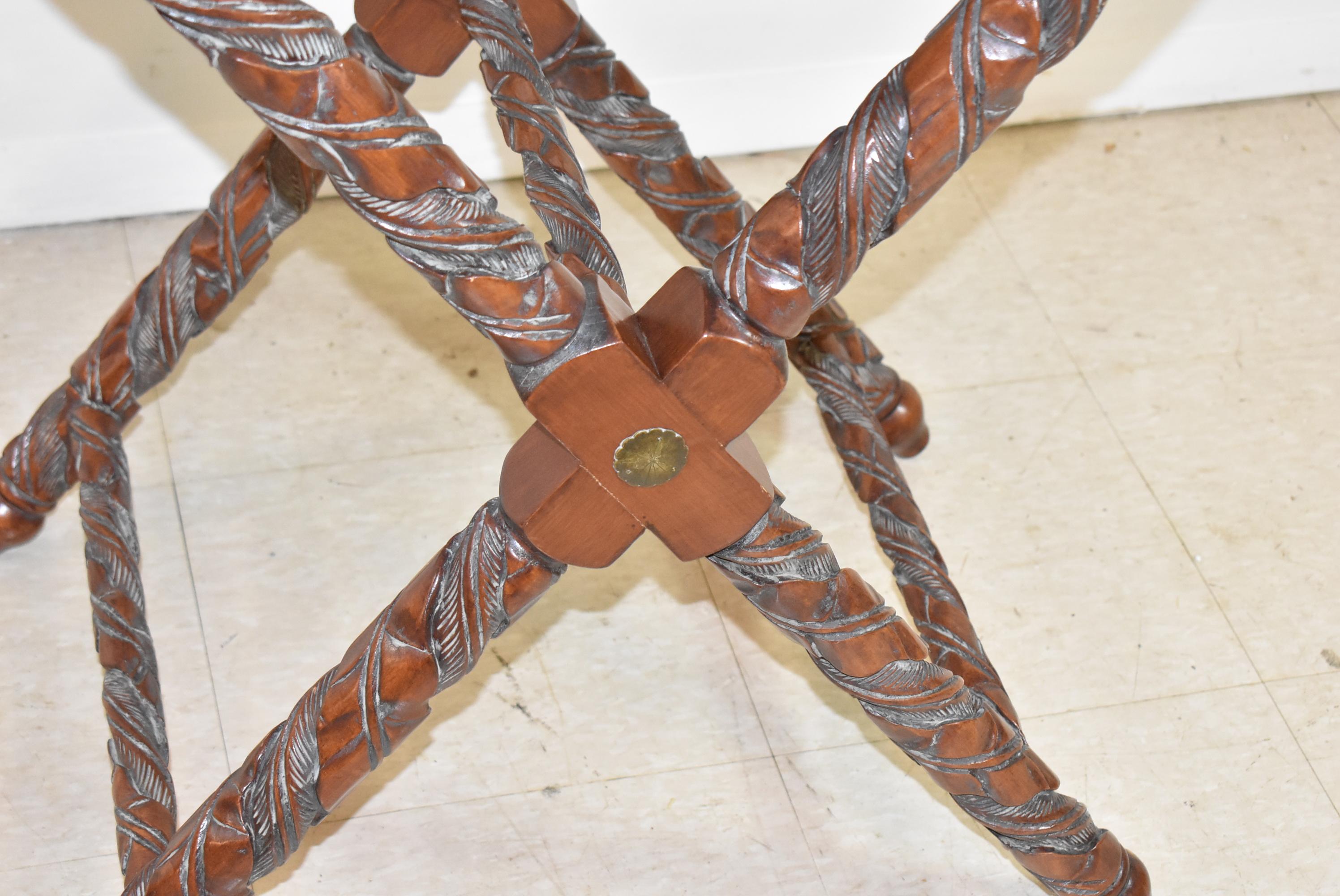 Large Serving Tray Table with Carved Mahogany Stand In Good Condition For Sale In Toledo, OH