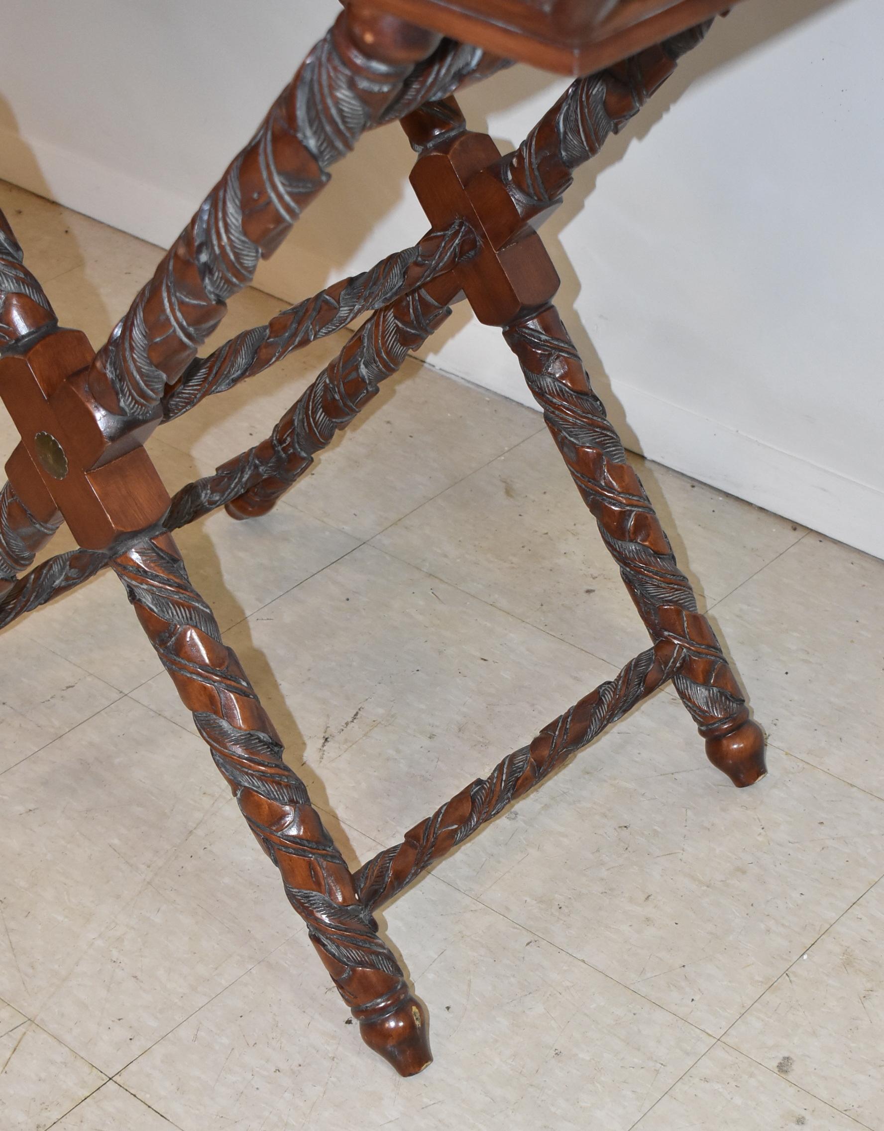 20th Century Large Serving Tray Table with Carved Mahogany Stand For Sale