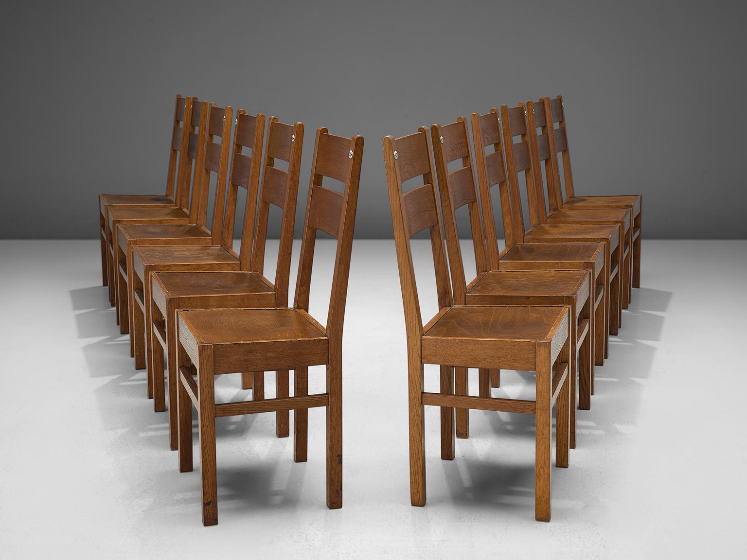 Large Set of 125 Belgian Oak Dining Chairs In Good Condition In Waalwijk, NL