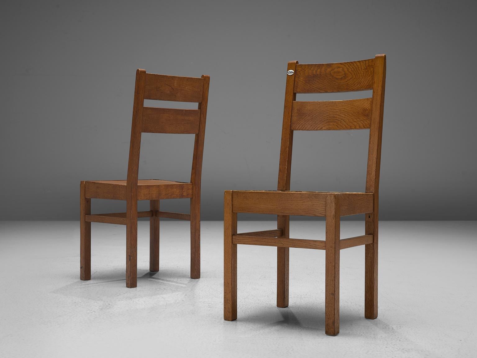 Large Set of 125 Belgian Oak Dining Chairs 1
