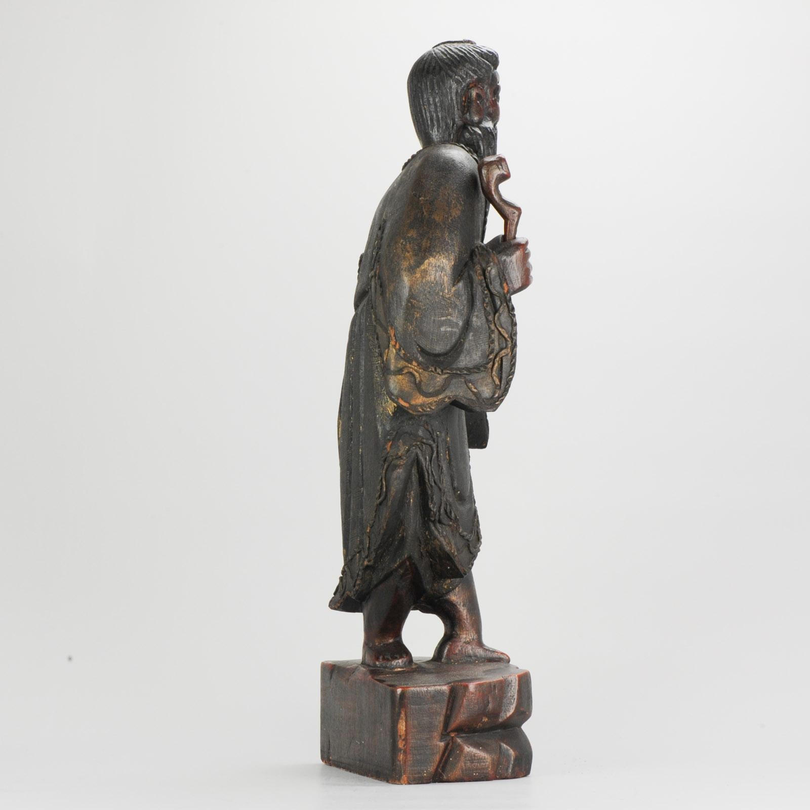 Large Set circa 1900 Chinese Carved Wood Statues Gilded Immortal & Guanyin 3