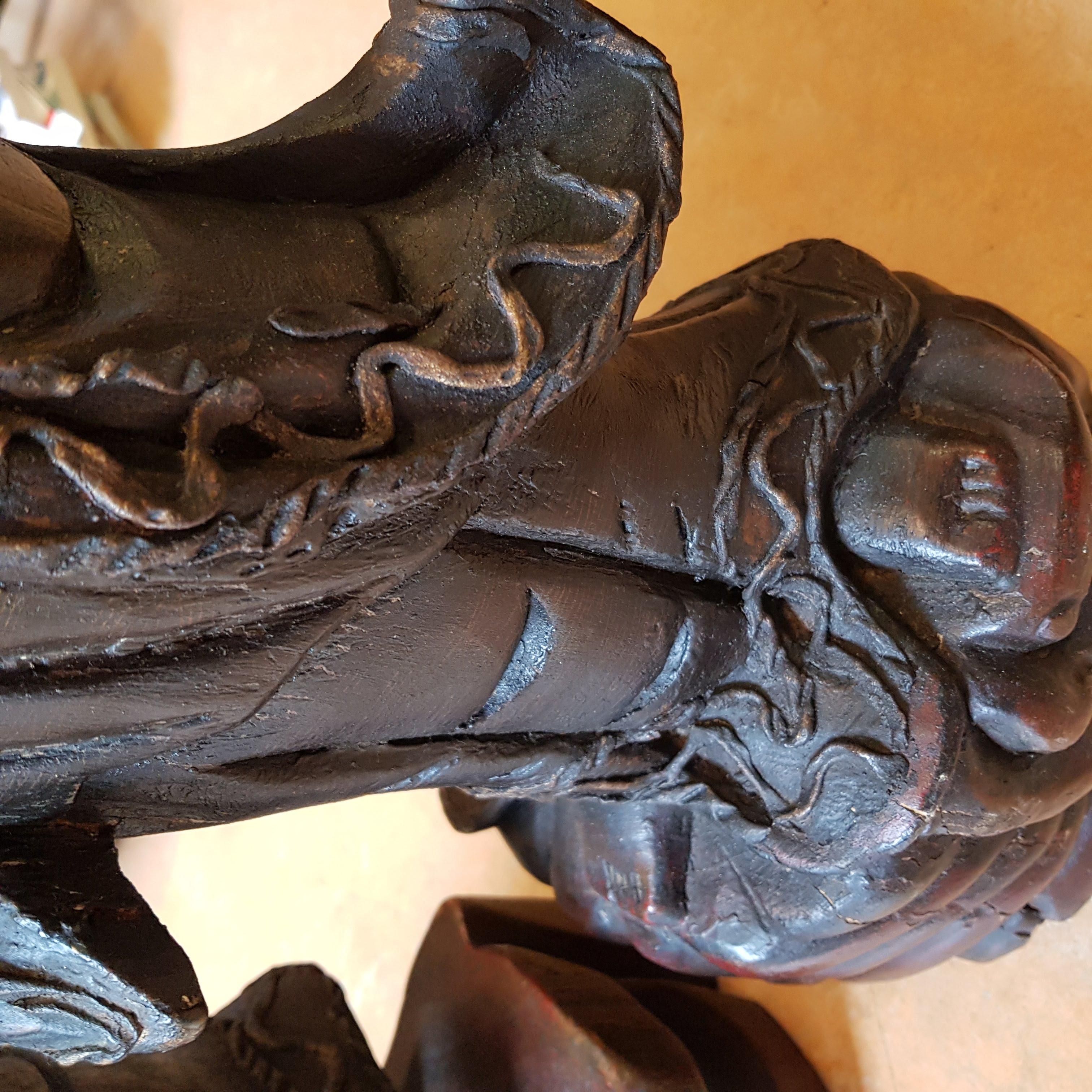 Large Set circa 1900 Chinese Carved Wood Statues Gilded Immortal & Guanyin 6