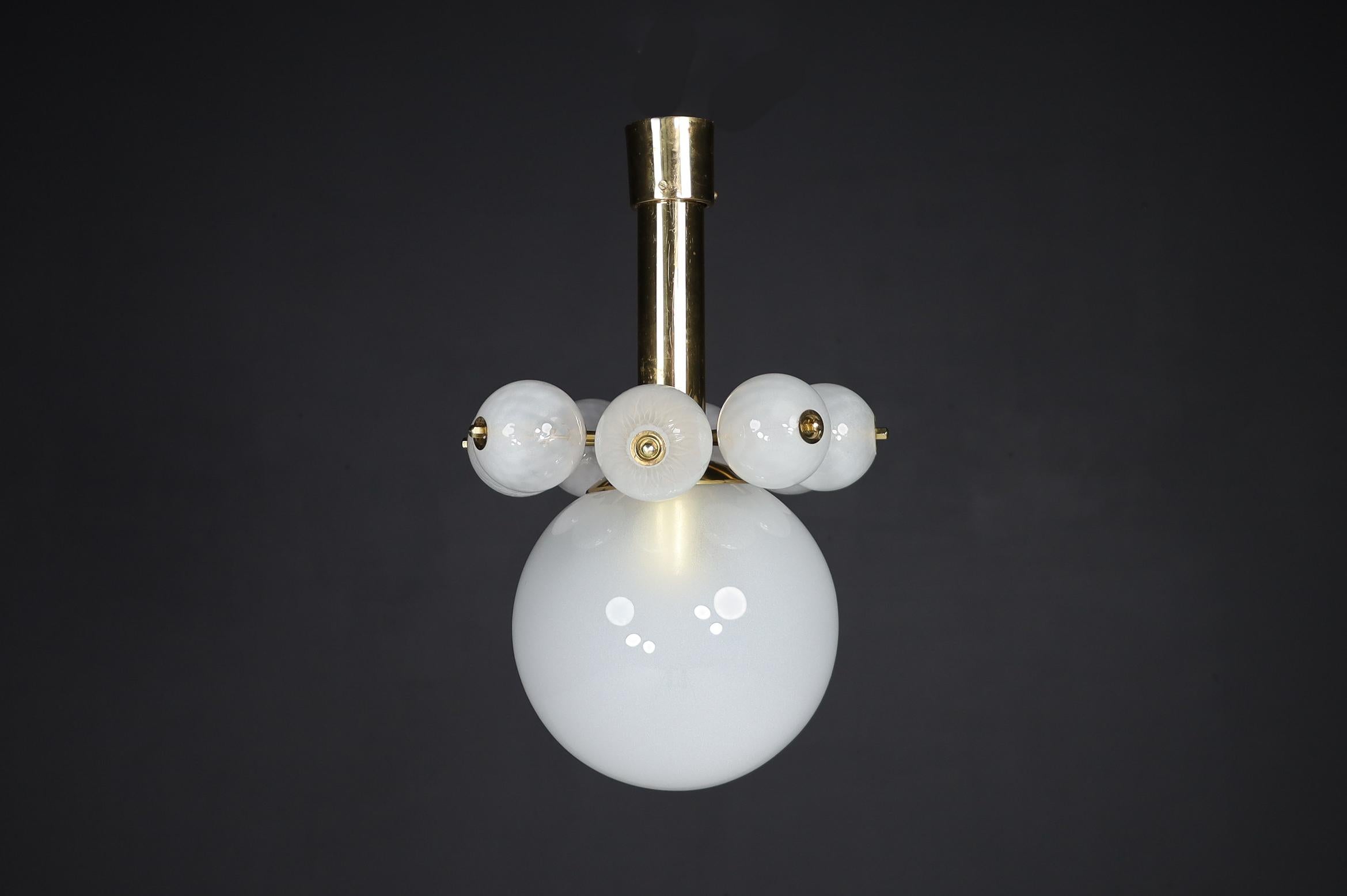 Czech Large Set Chandeliers with Brass Fixture and Hand-Blowed Frosted Glass Globes For Sale