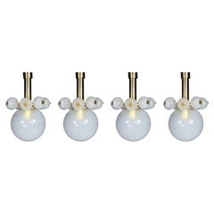 Vintage Large Set Chandeliers with Brass Fixture and Hand-Blowed Frosted Glass Globes