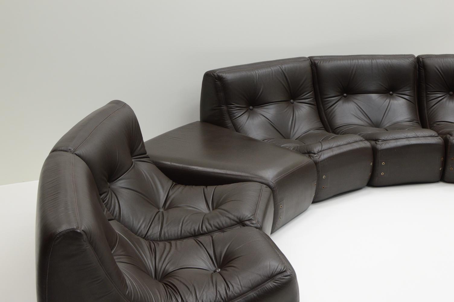 French Large set curved modular sofa, 1970s France.