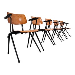 Large Set Industrial Plywood "Galvanitas S17" Chairs, The Netherlands, 1960s