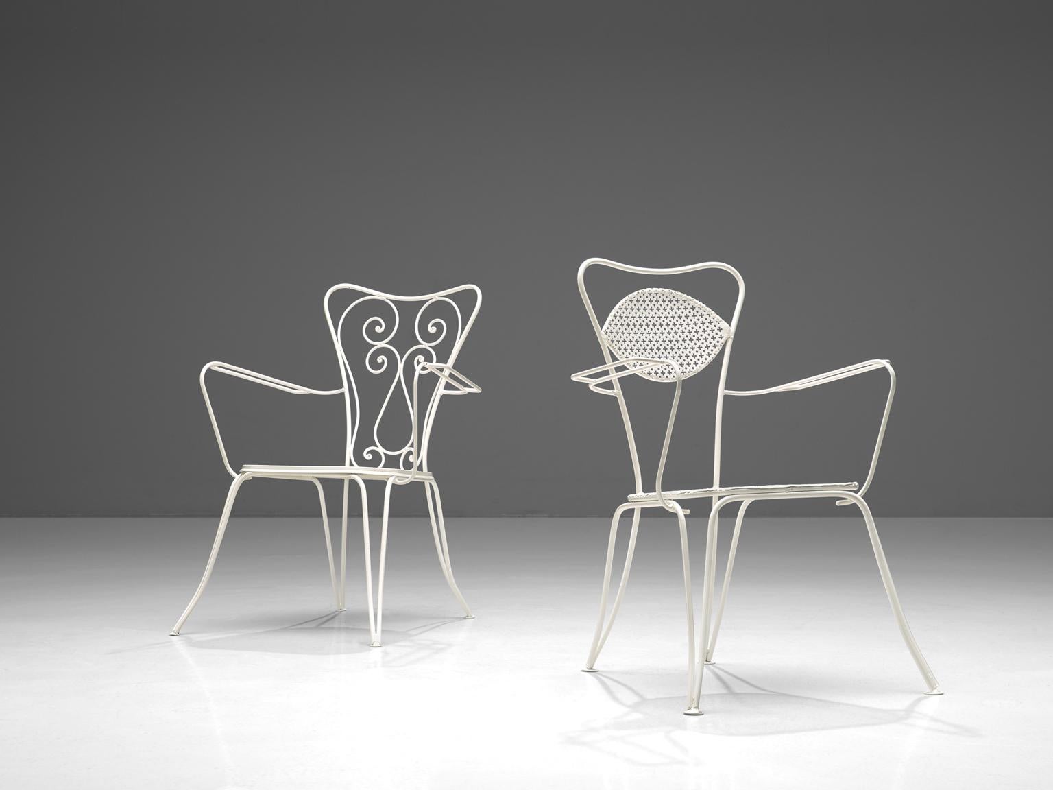 Lacquered Large Set of Italian Patio Chairs with New White Coating