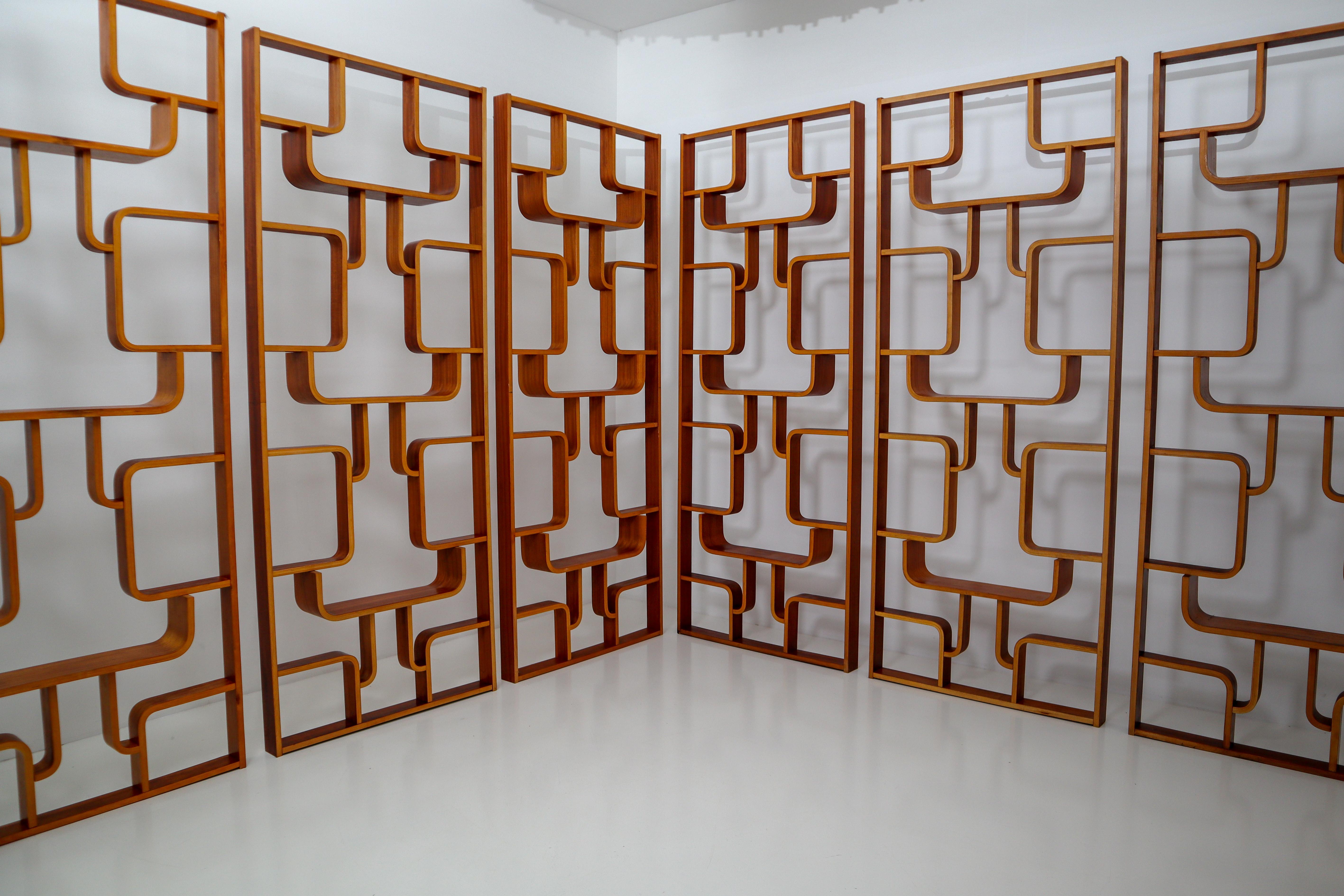 Large Set Mahogany Color Midcentury Room Dividers in Bentwood, circa 1960s In Good Condition In Almelo, NL